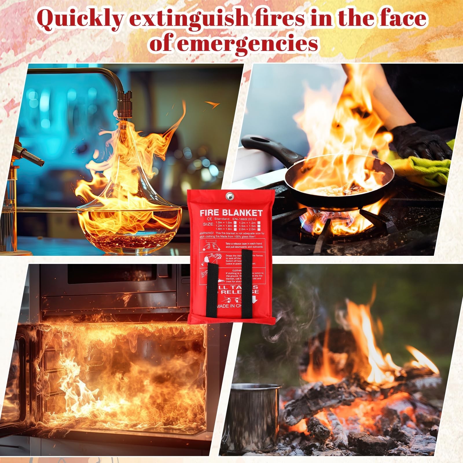 10 Pack Fire Blankets – Emergency Flame Retardant Fiberglass Safety Covers 39″x3