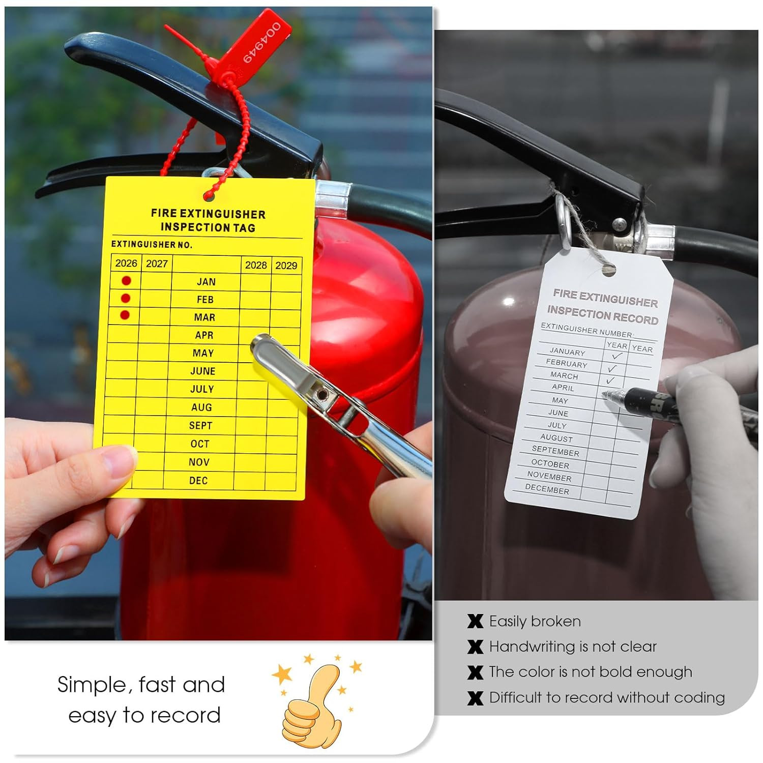 Fire Extinguisher Inspection Tags Set Including 2025-2028 Maintenance Plastic Ta