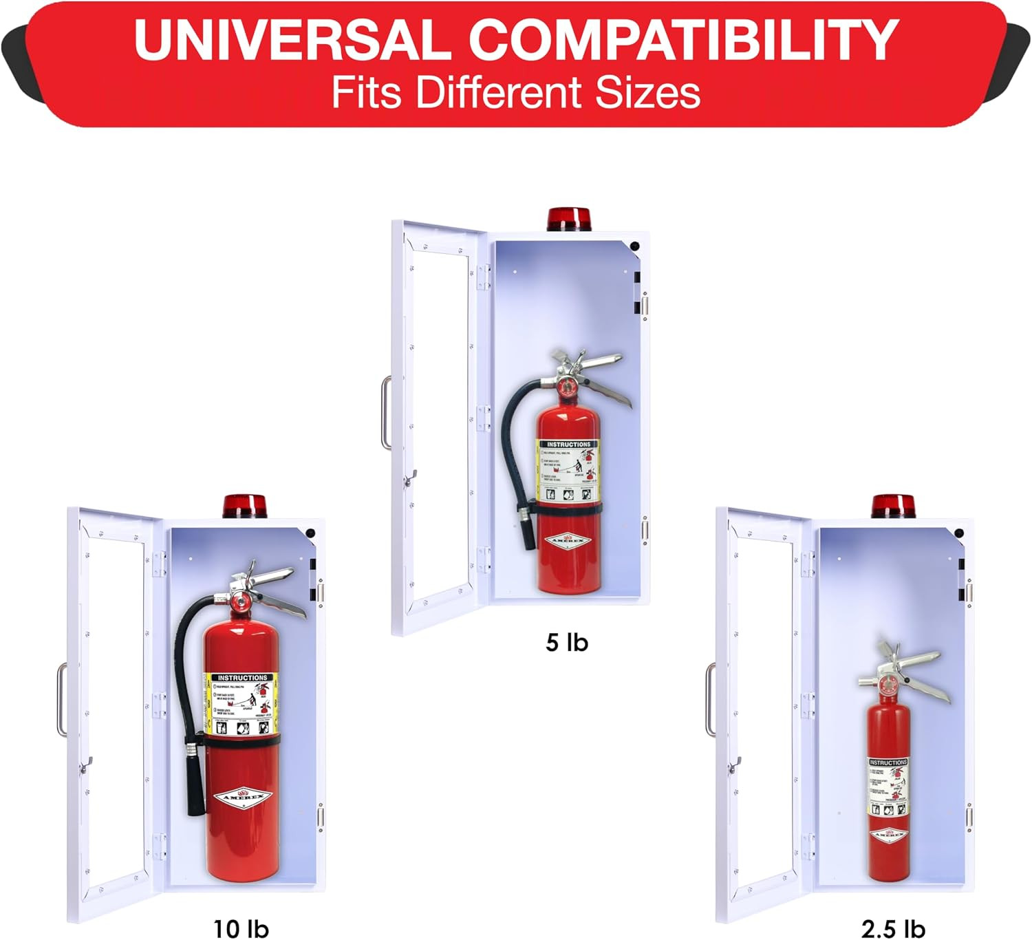 10 Lb Fire Extinguisher Cabinet with Alarm, Lock, & Breakable Acrylic Window | W
