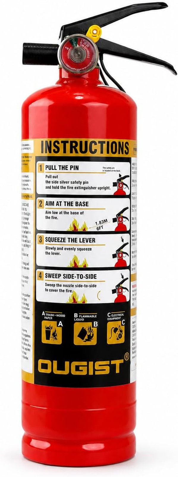 Ougist Essential Fire Extinguisher for Home, 1-A:10-B:C, DRY1L, 1 Pack | Residen