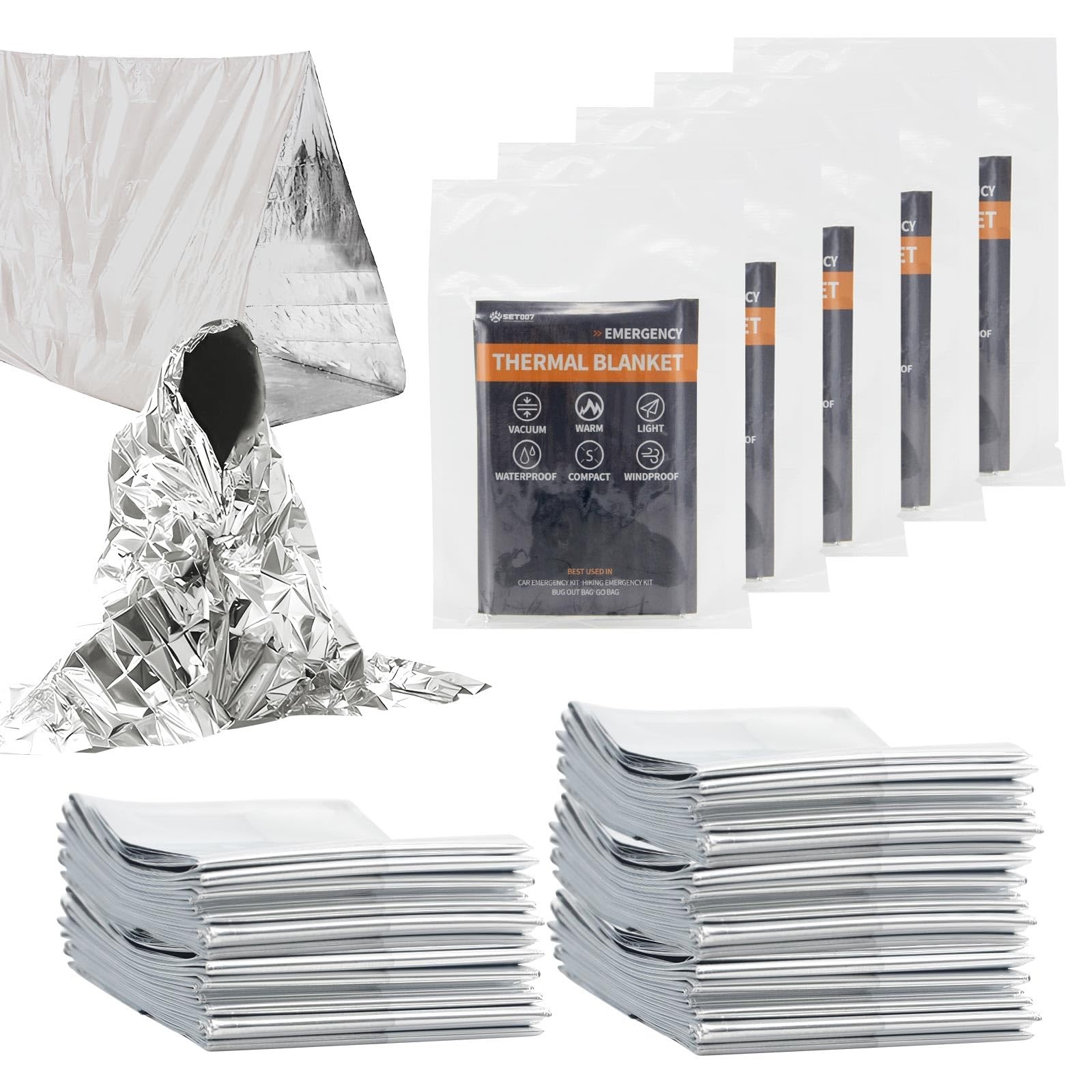 5Pack Emergency Mylar Thermal Blankets, 82″x62″ Space Blankets Foil Blanket, …