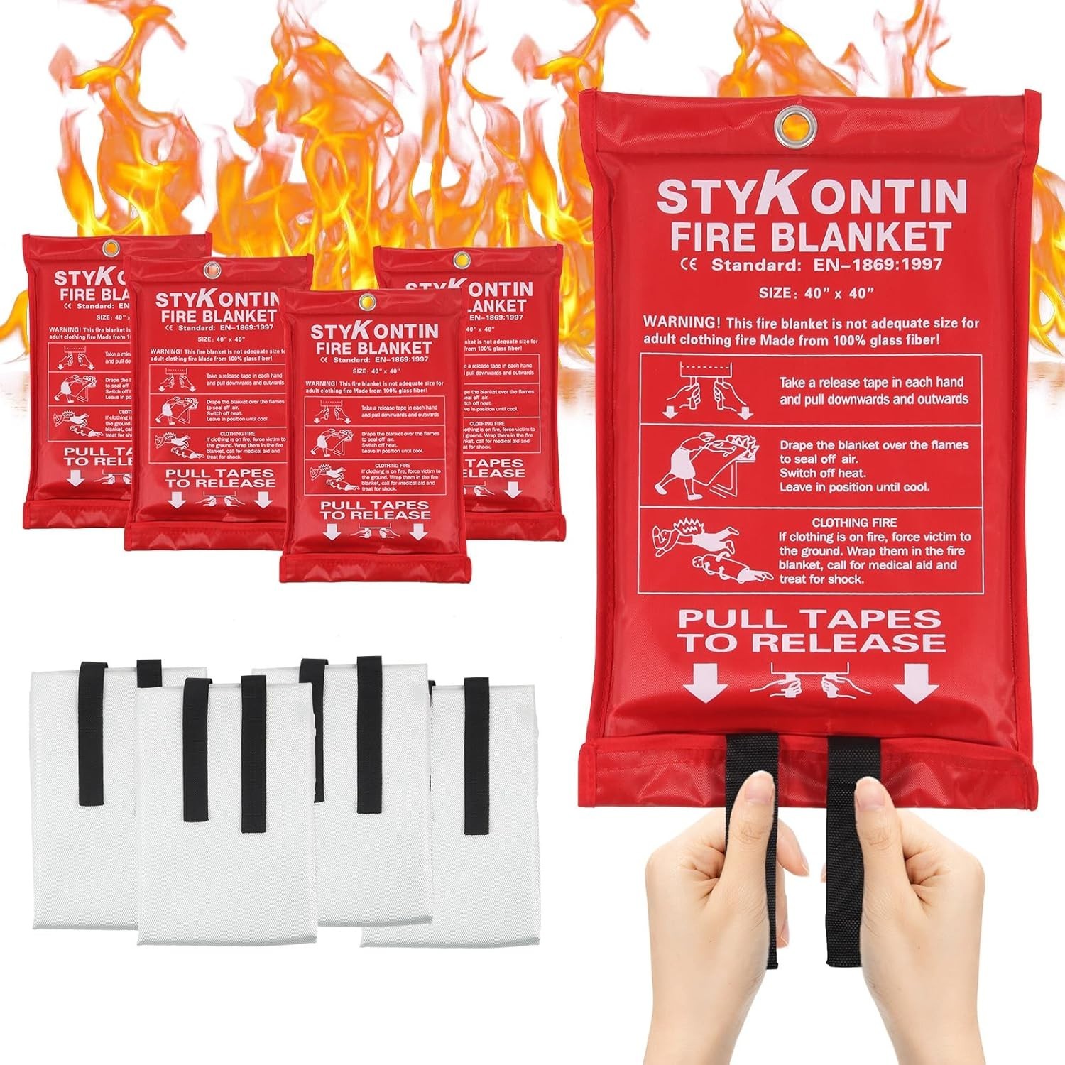 stykontin Fire Blanket, 4 Pack Fiberglass Fire Retardant Blankets, 40×40 inch