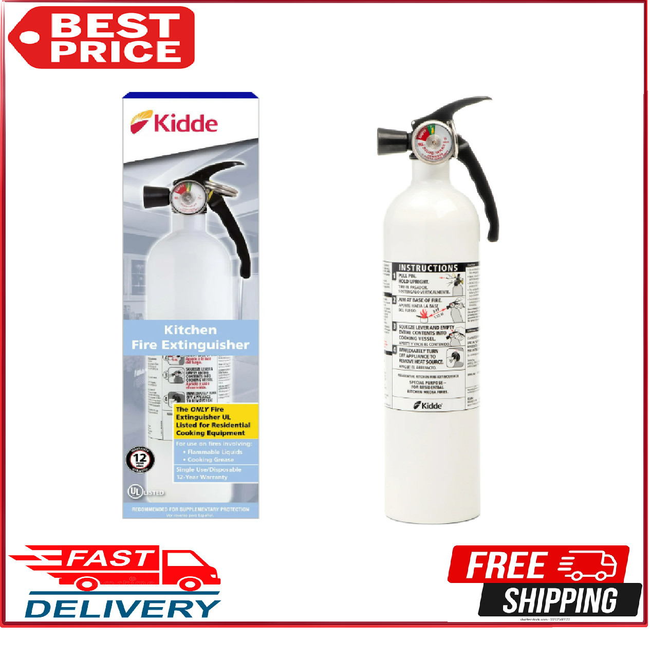 Kidde, KID21008173MTL, Kitchen Fire Extinguisher, 1 Each, White