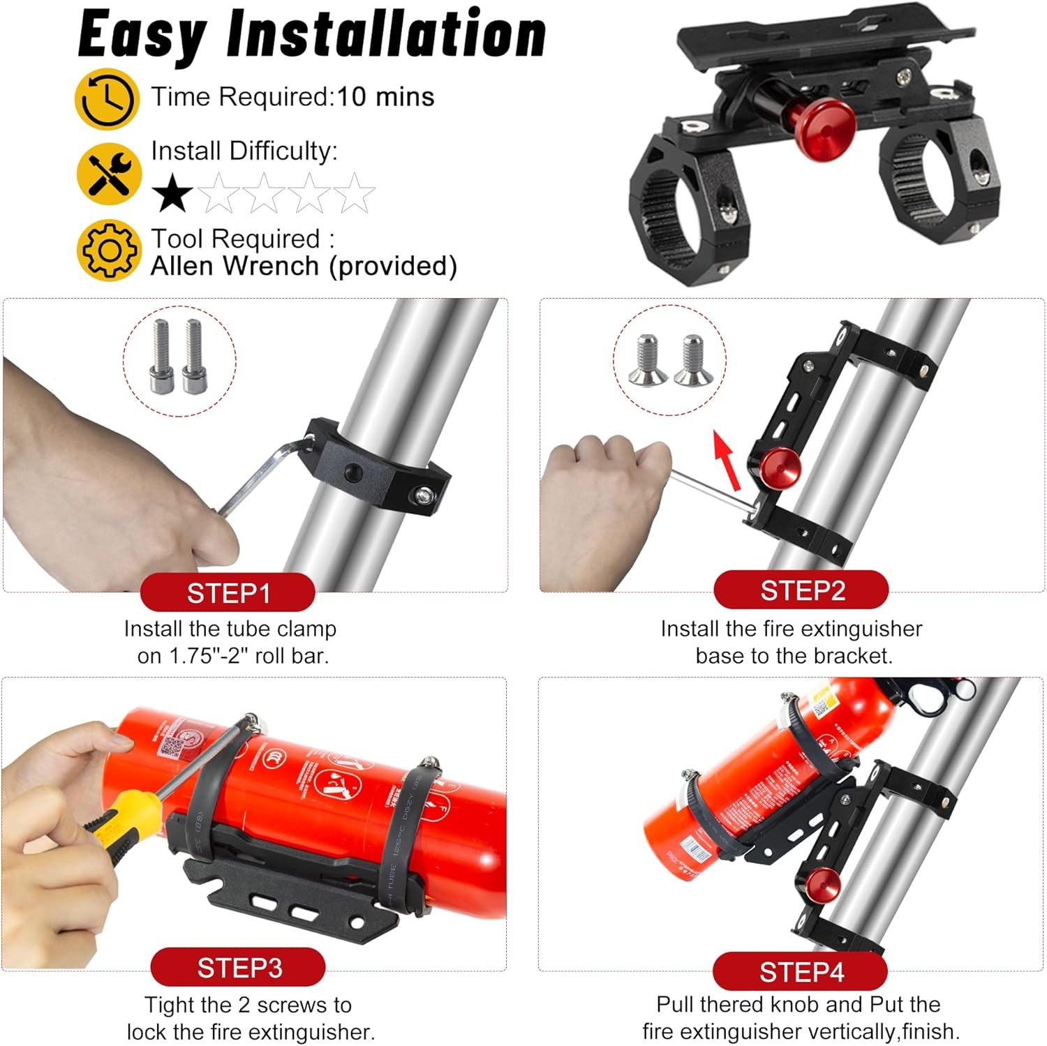 UTV Fire Extinguisher with Mount Kits- Quick Release Roll Bar Fire Extinguisher