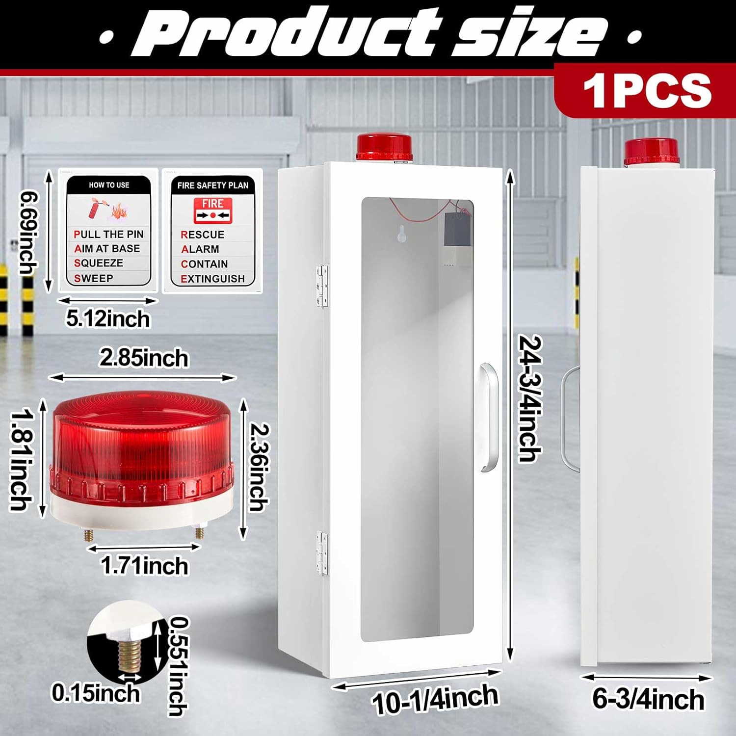 10Lb Fire Extinguisher Cabinet with Alarm & Safety Sign – Wall Mount Case