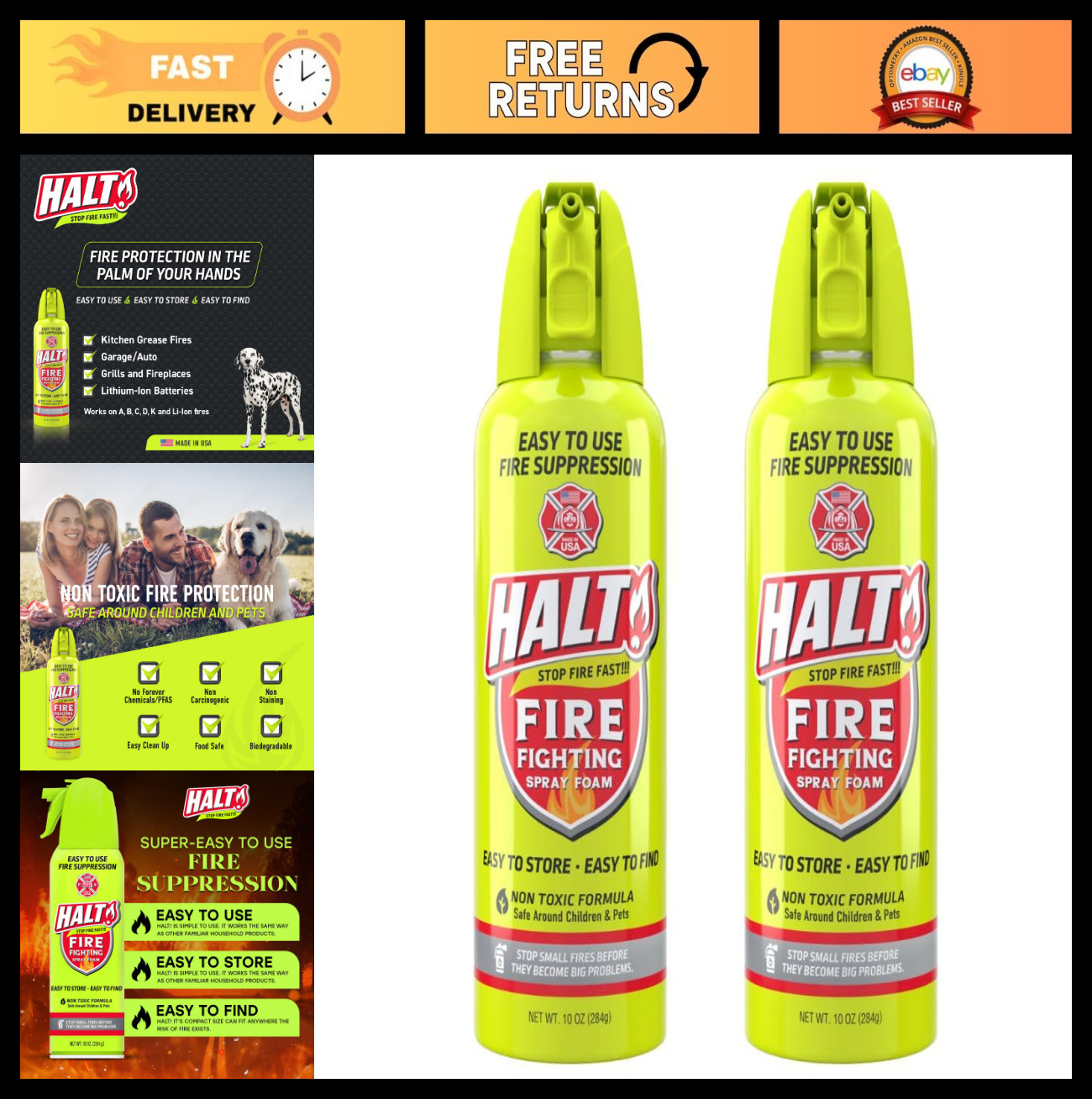 Non-Toxic Fire Safety Spray 10oz – PFAS-Free Handheld Suppressor, Compact & Port