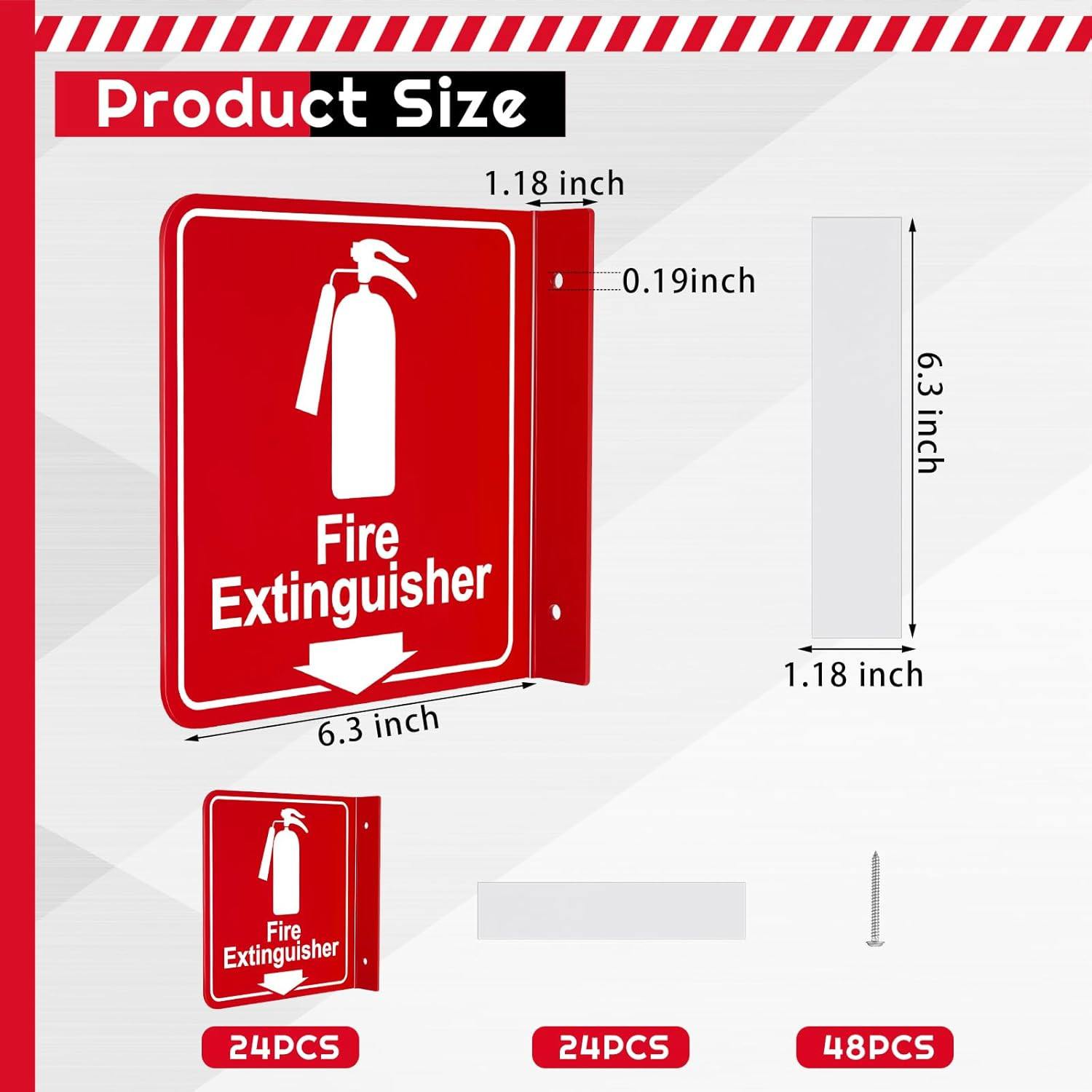24 Pcs Fire Extinguisher Signs 6.3″ X 6.3″ Fire Extinguisher with Pre Drilled Mo
