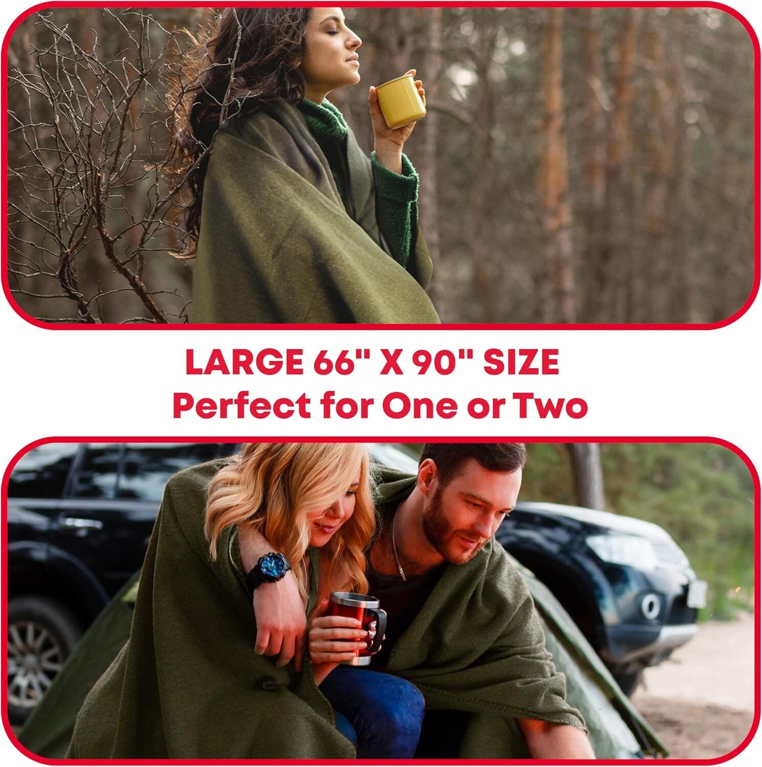 Military-Style Wool Blanket – 66″ x 90″ Fire Retardant for Camping Comfort