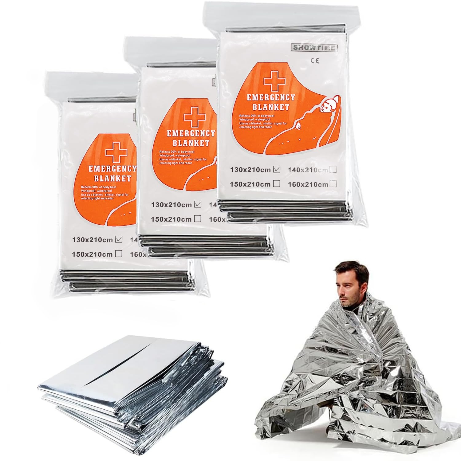 20 Pack Emergency Mylar Blanket, Silver, 83″ x 52″, Perfect for Outdoors, Hik…