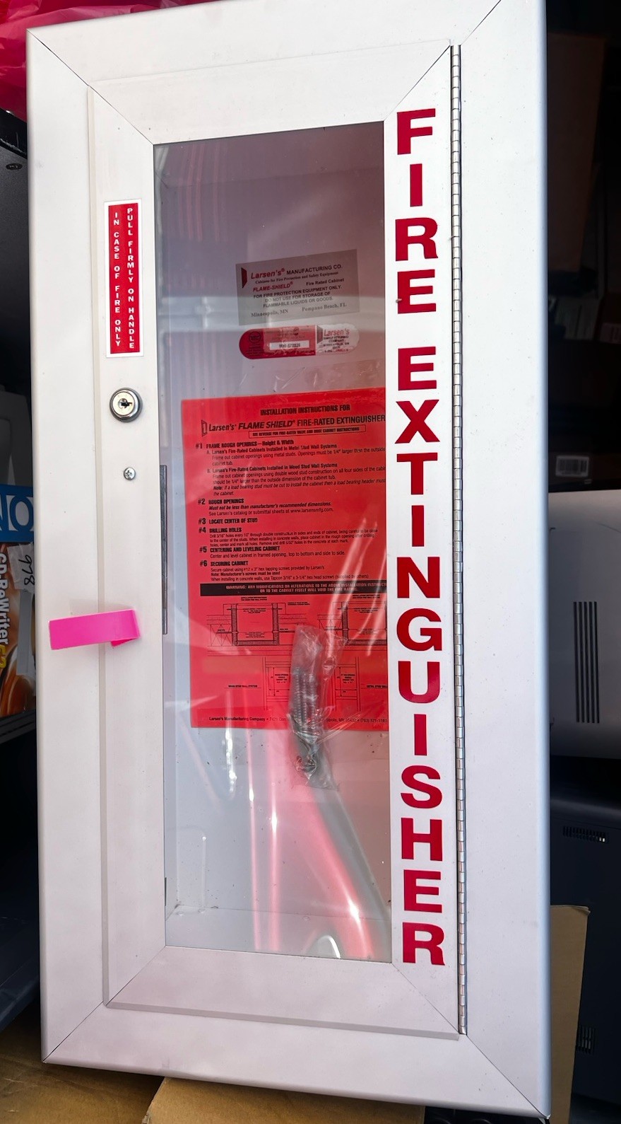 Larsen’s Flame-Shield Fire Rated Extinguisher Cabinet semi recessed WHI-572826