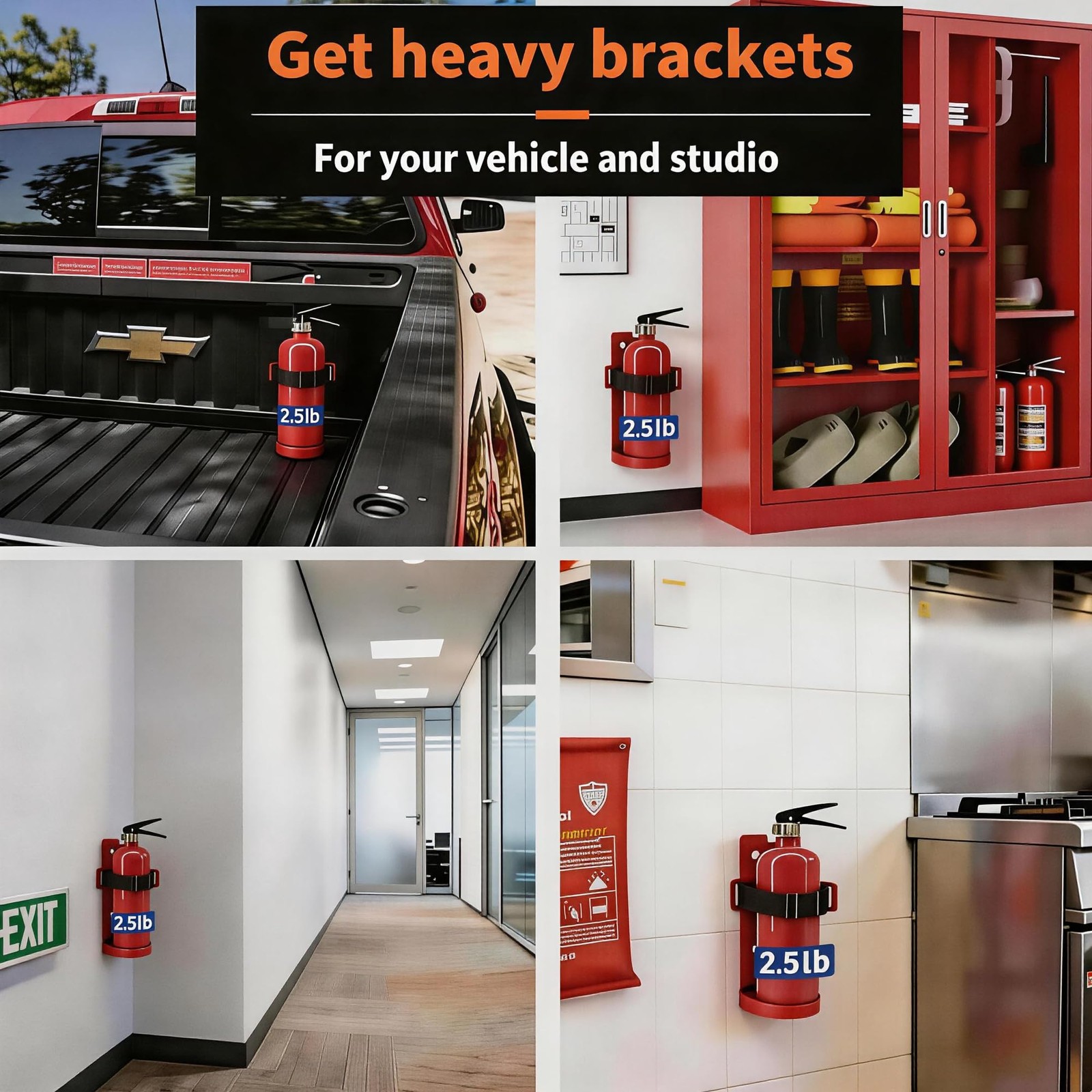 2 PCS Heavy Duty Metal Wall Mount Bracket Mini Holder For 2.5LB Extinguisher