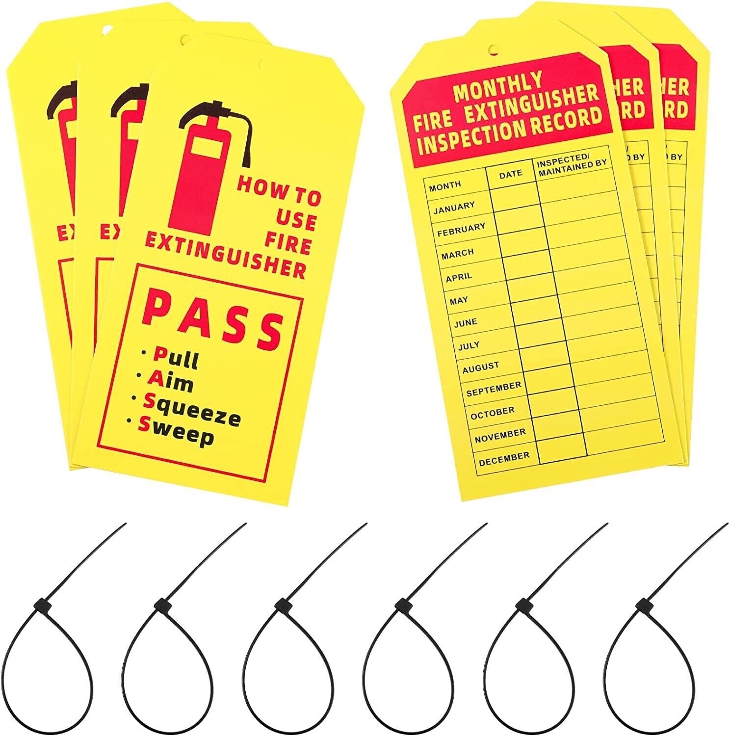 6-3″x6″ Fire Extinguisher Tags Fire Extinguisher Inspection Tags W/ZIP-TIES