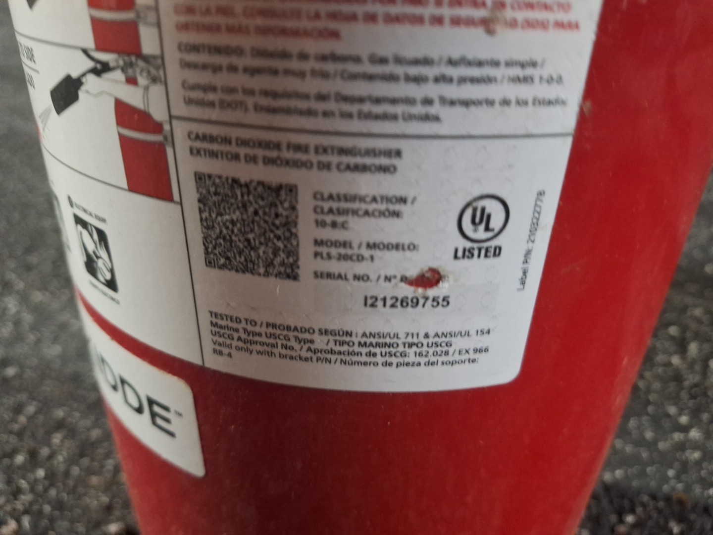 KIDDE Fire Extinguisher: 20 lb Extinguisher Capacity, 10B:C, Carbon Dioxide
