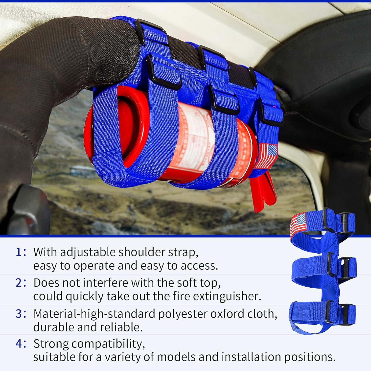 Adjustable Roll Bar Fire Extinguisher Mount Usa Flag Pattern, Blue