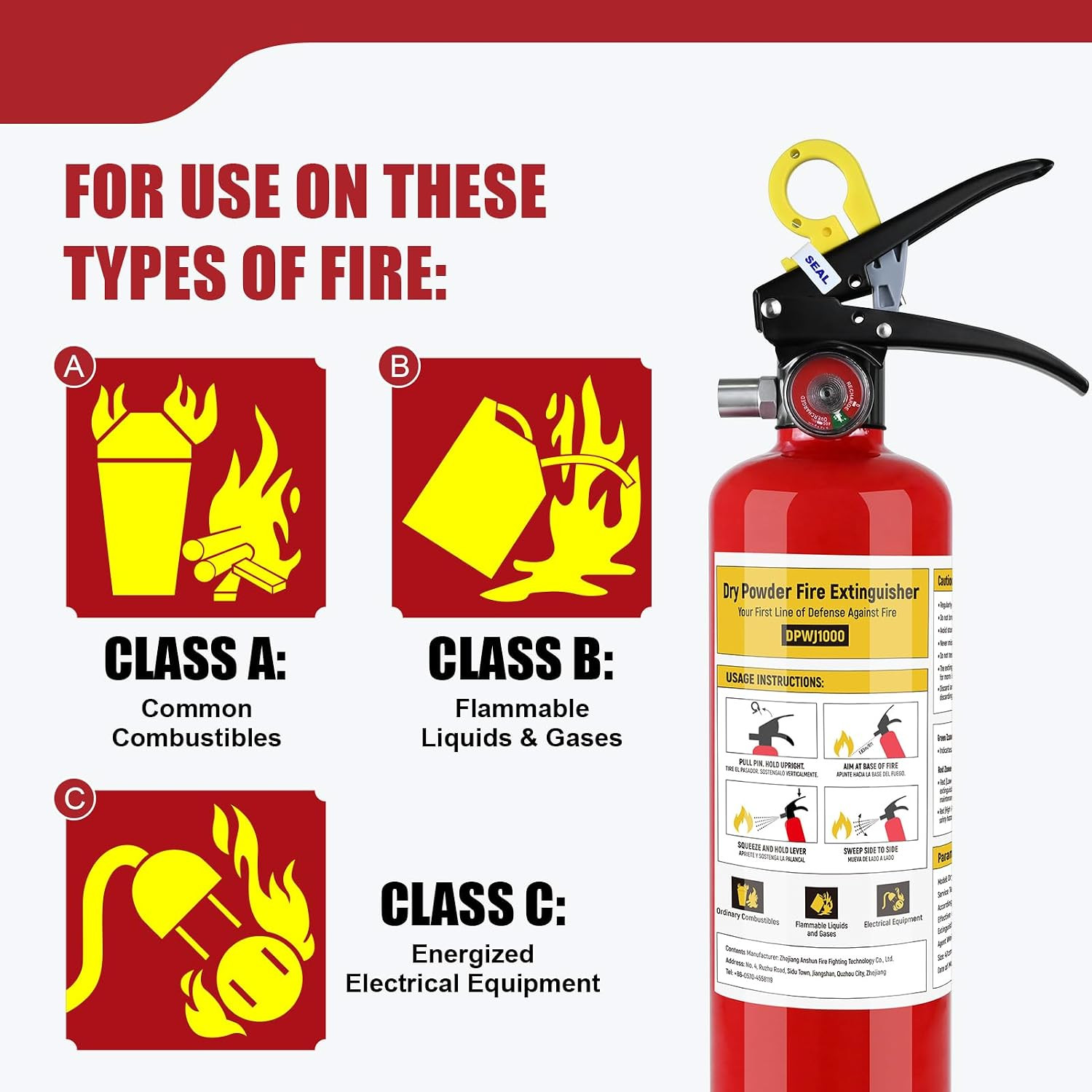 2 Pack ABC Fire Extinguisher – 2.5Lb 1A:10B:C Dry Chemical Fire Extinguisher wit