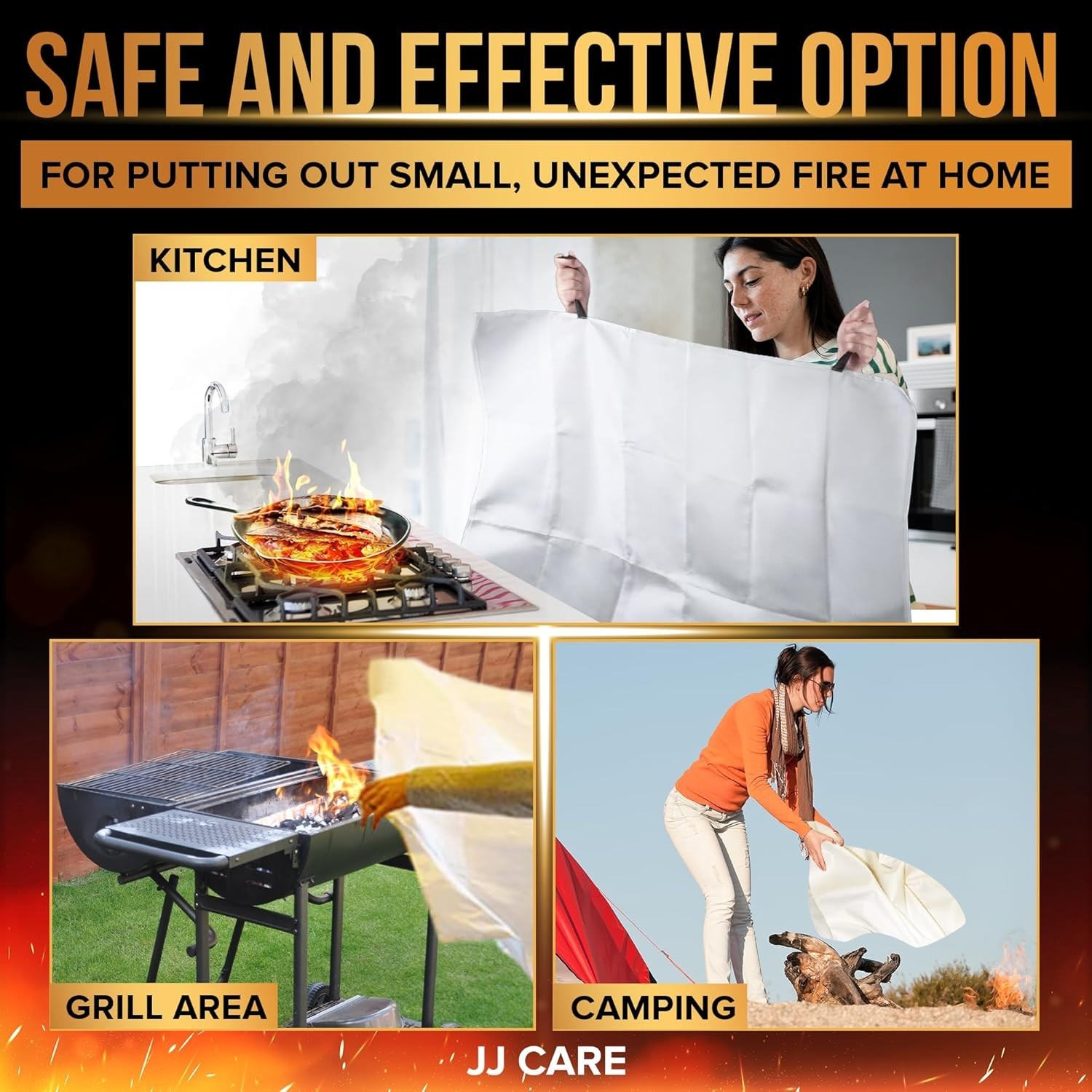 4-Pack Emergency Fire Blanket 40″x40″ with Hooks – Ideal Home & Kitchen Safety