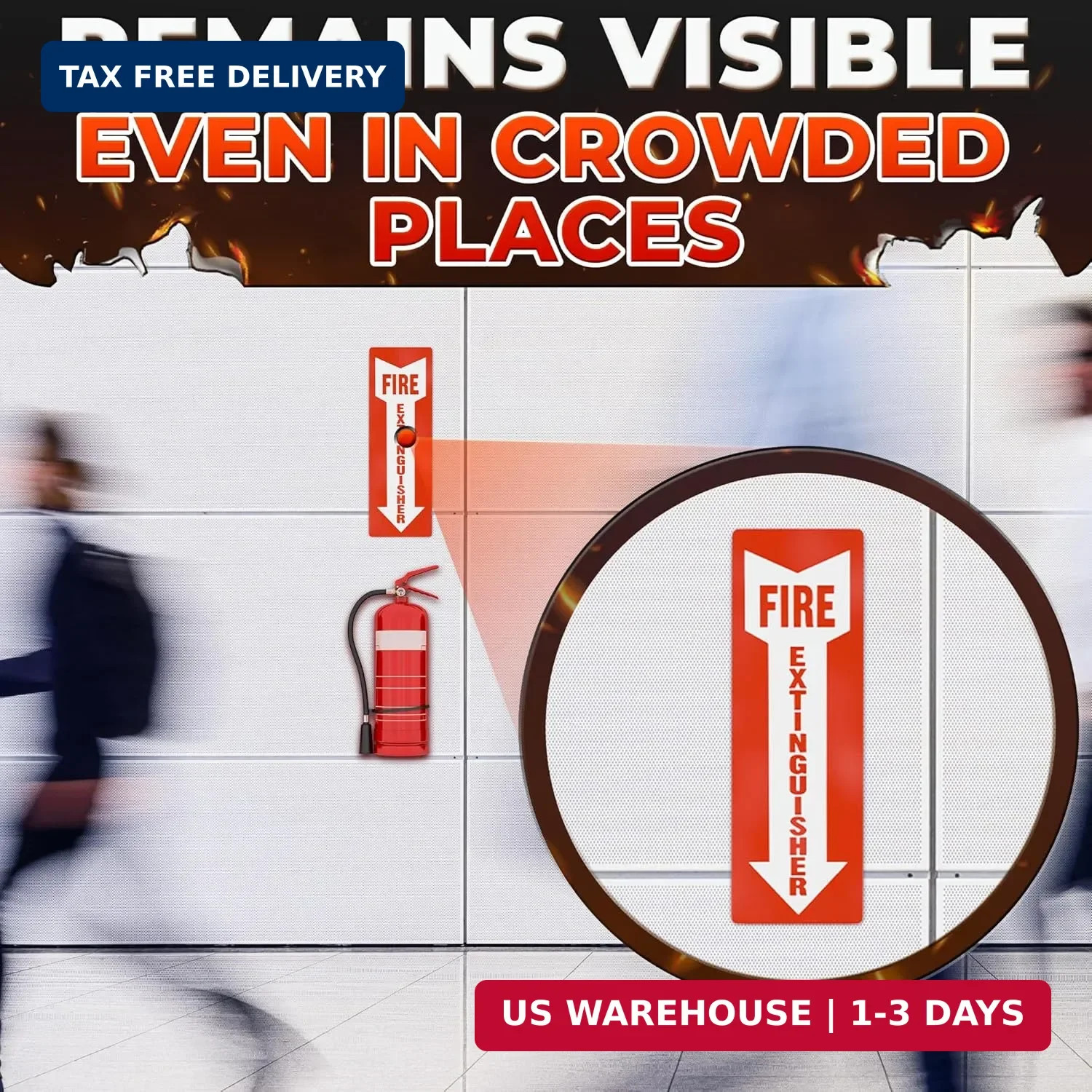 12 Pack High Visibility Fire Extinguisher Signs – 4×11.8″ Fire Extinguisher Stic