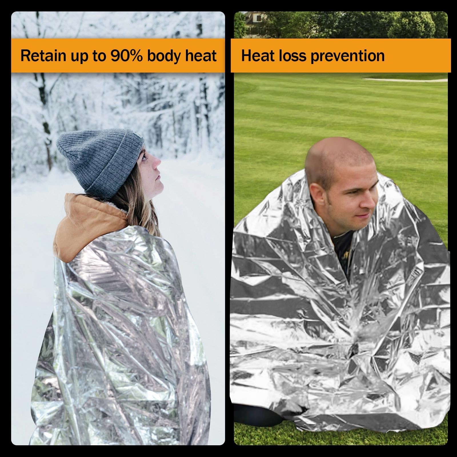 5Pack Emergency Mylar Thermal Blankets, 82″x62″ Space Blankets Foil Blanket, …