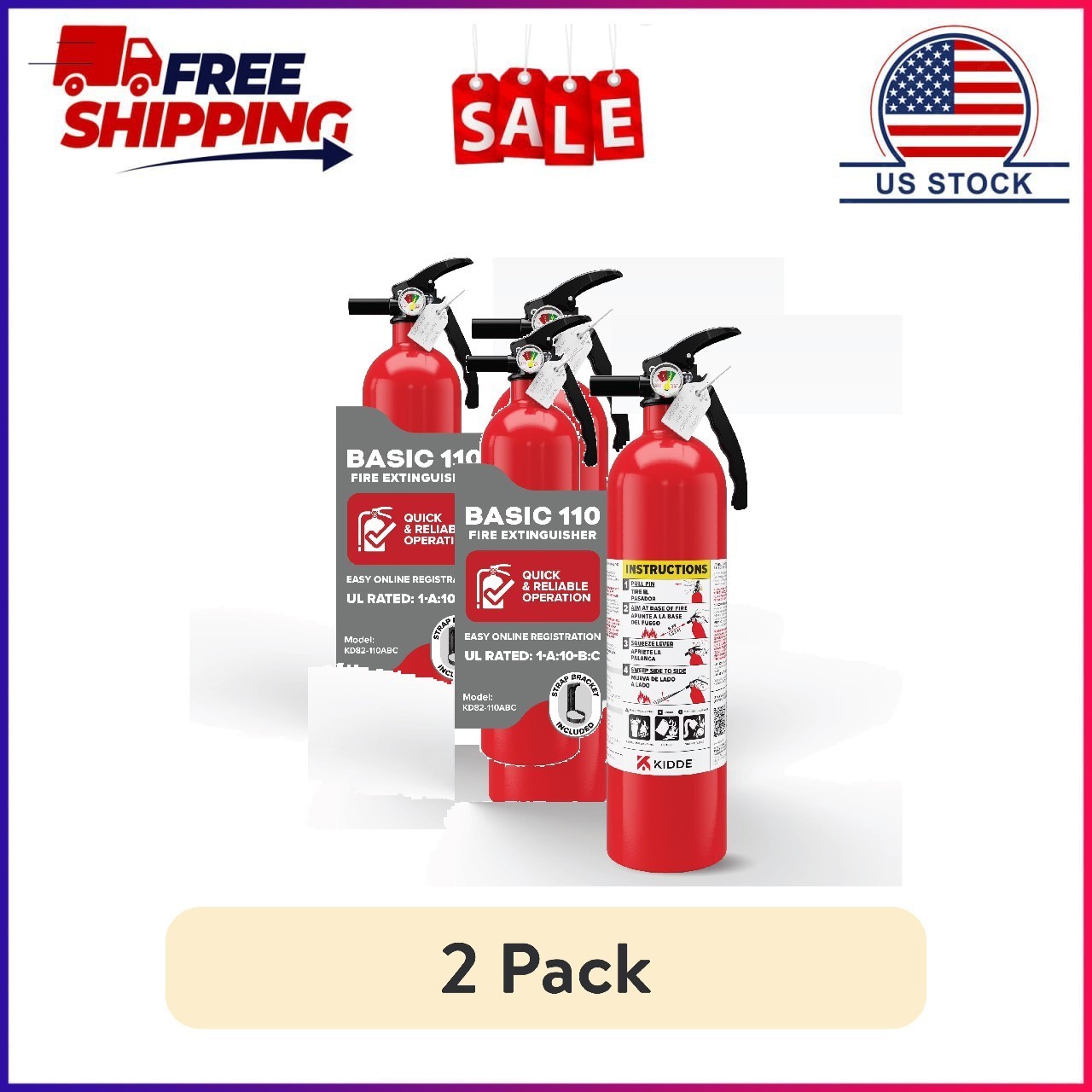 (2 pack) Kidde Basic Fire Extinguisher for Home, Residential 1A10BC