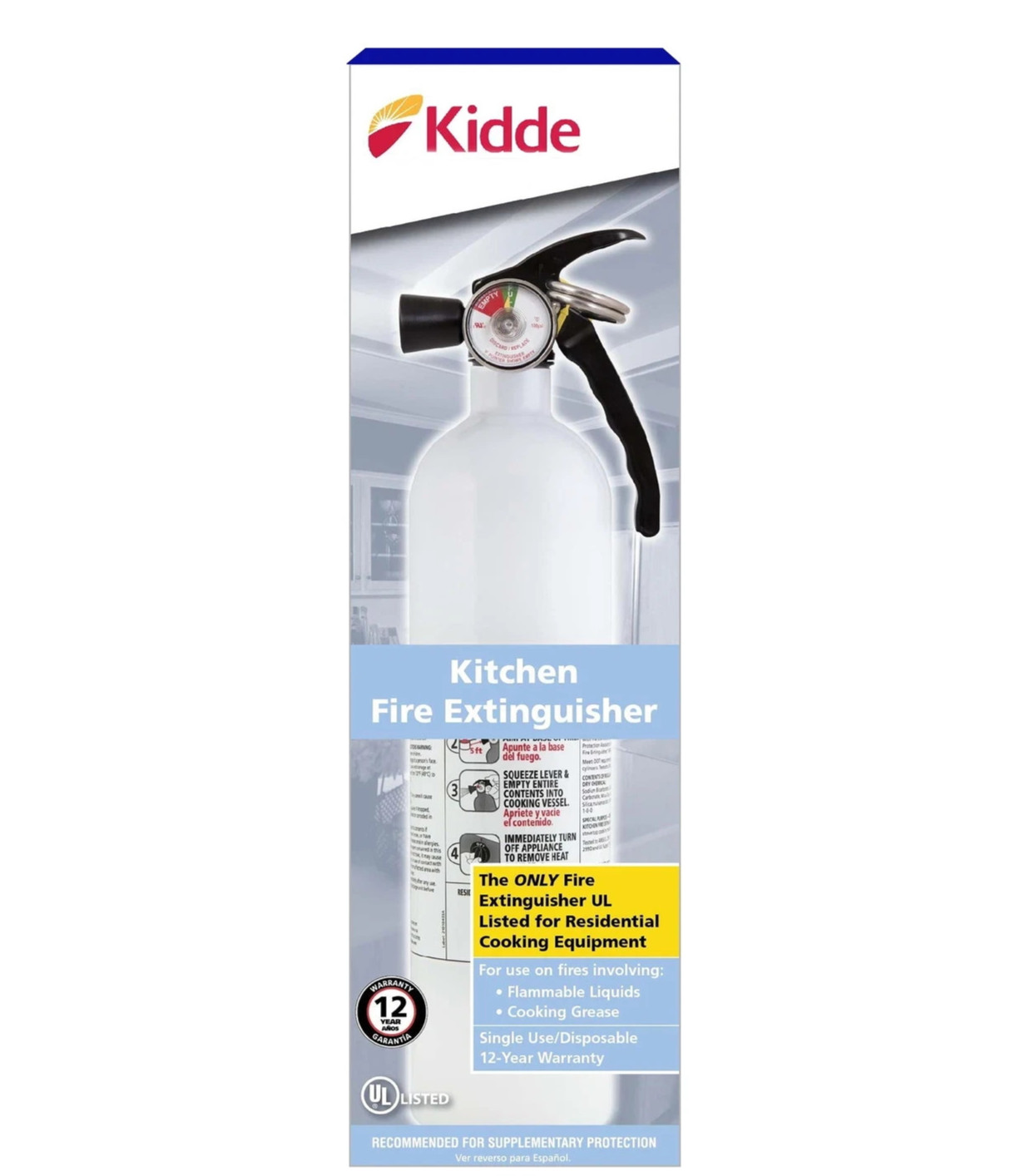 Kidde Kitchen Fire Extinguisher 2.5 lb – UL 711A, White, Easy Clean, Wall Mount