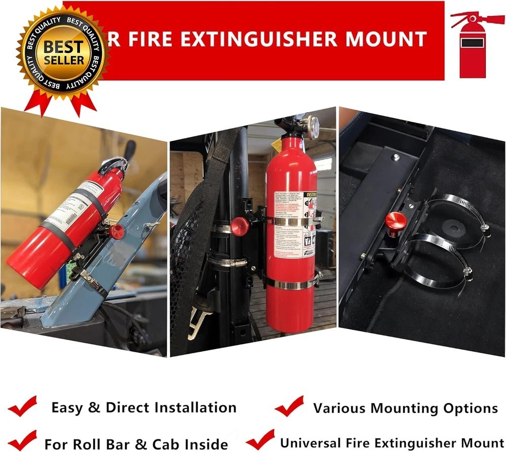 Quick Release Fire Extinguisher Mount – Aluminum Adjustable UTV Roll Bar Fire Ex