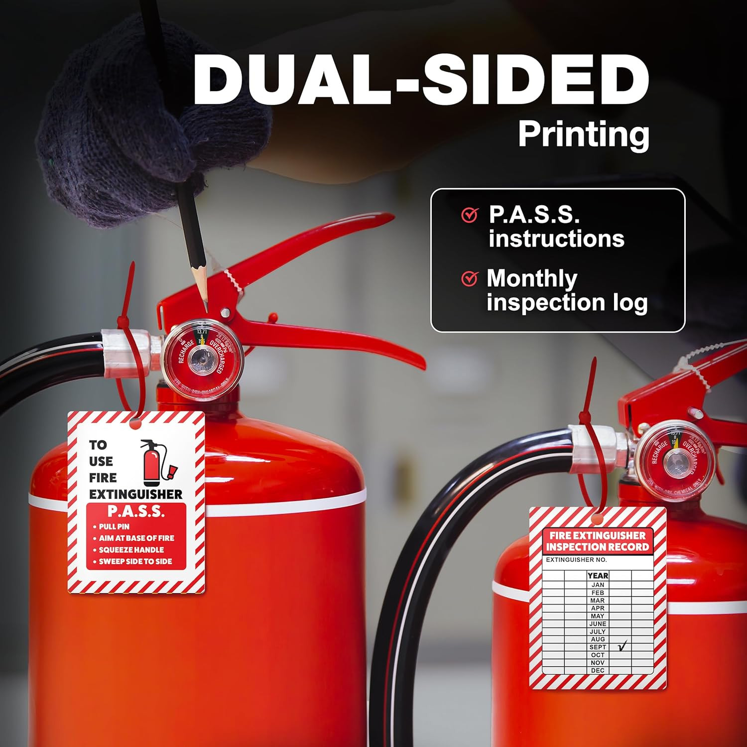 Fire Extinguisher Inspection Tags, 2026-2029, 20-Pack, Durable Red Plastic