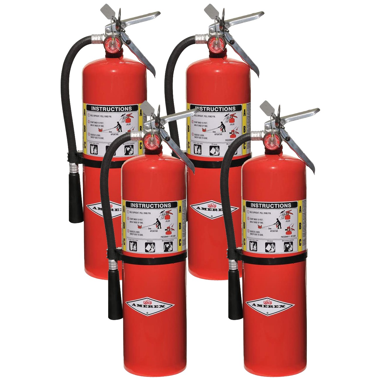 Amerex B456 10 lbs ABC Dry Chemical Fire Extinguisher with Wall Bracket – 4 Pack