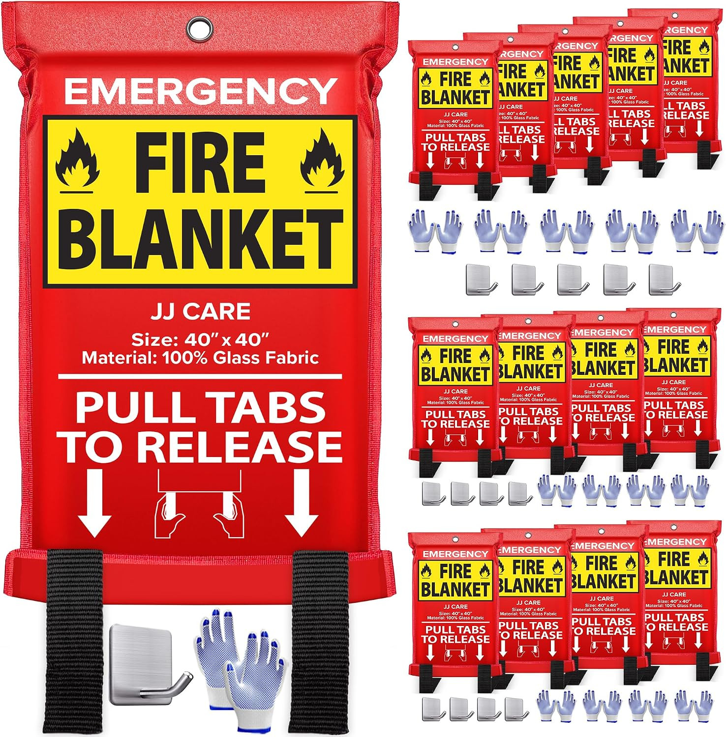 Fire Blanket – 14 Packs with Hooks and Gloves – 40″X40″-Emergency Fire Blanket f
