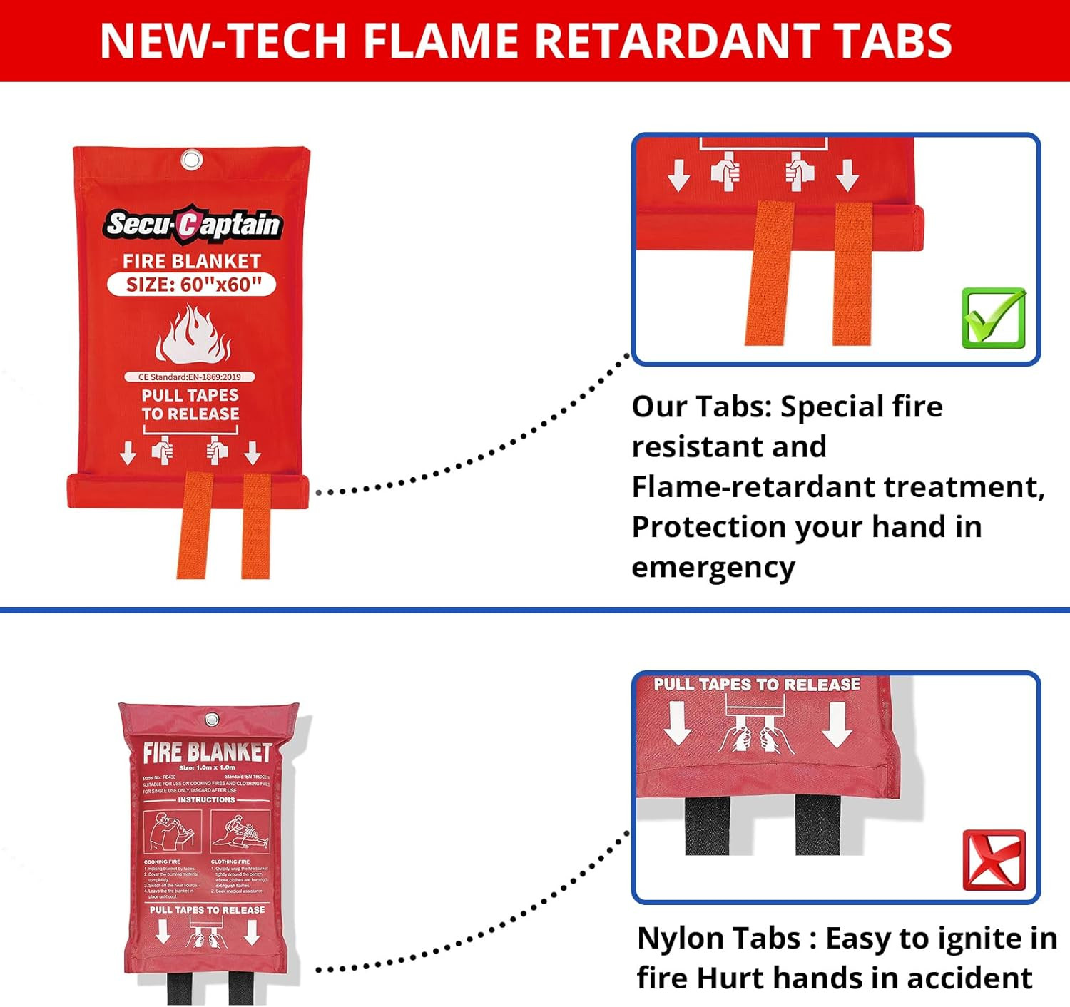 X-Large 4 Pack Fire Blankets 60″x60″ – Flame Retardant for Home & Camping Safety