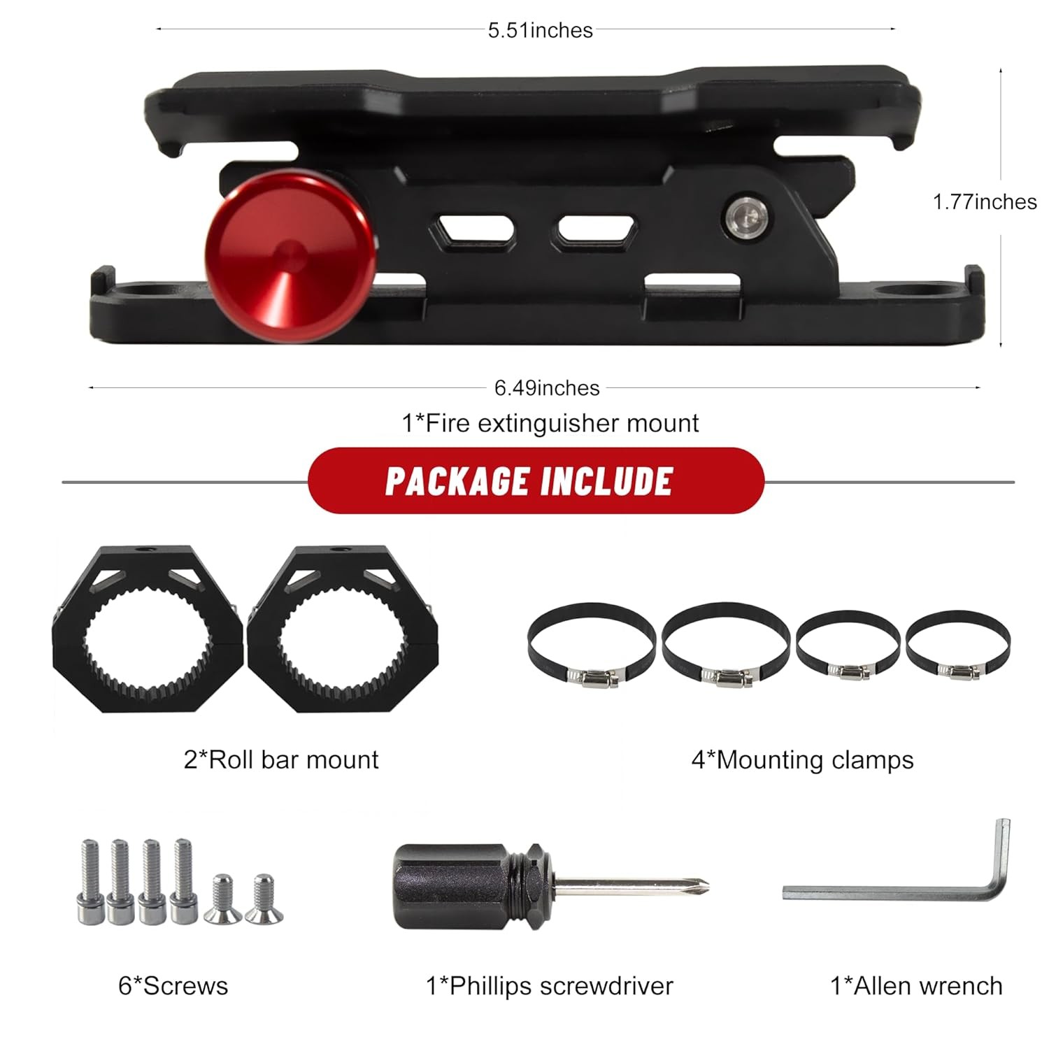 UTV Fire Extinguisher Mount Kit Quick Release Roll Bar Holder 1.75-2 UTV SXS
