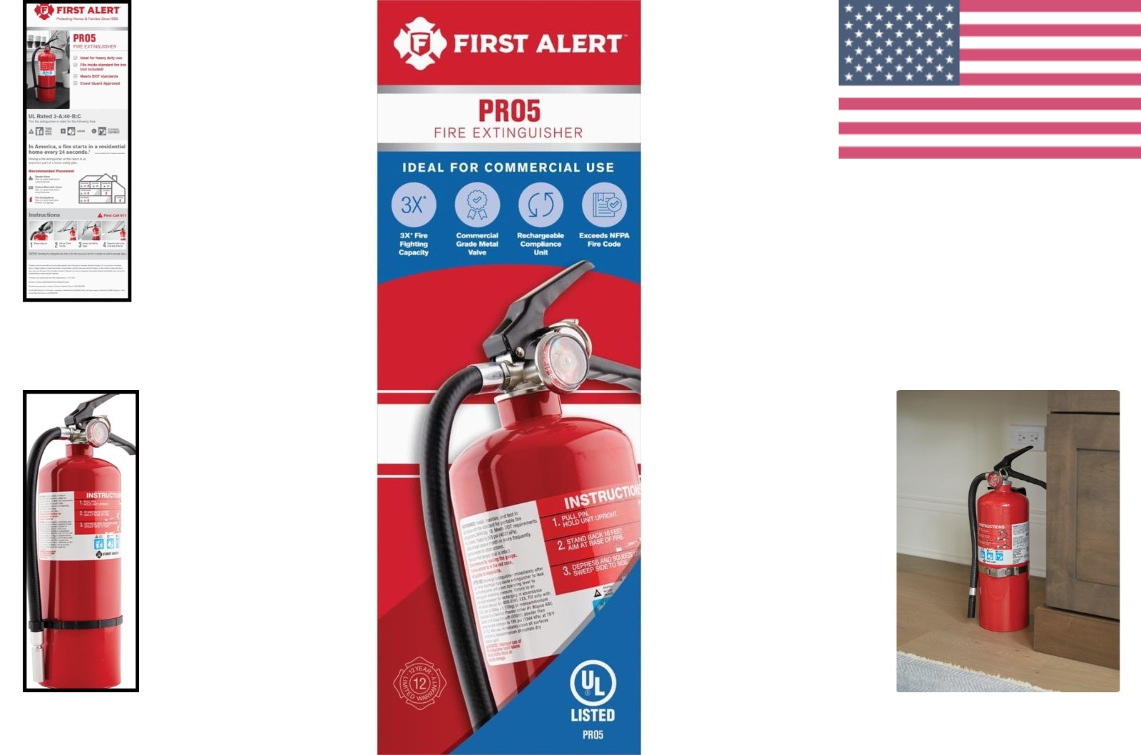 Heavy Duty Metal Fire Extinguisher – 3-A:40-B:C, Ideal for Home or Office