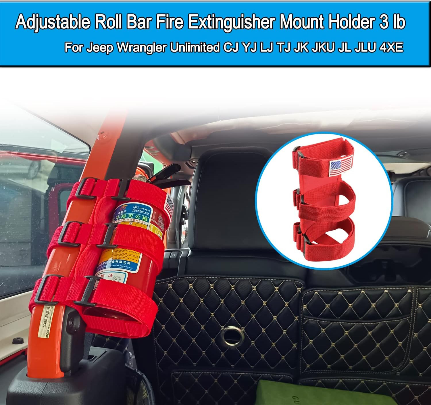 Fire Extinguisher Holder for Jeep JK JL JT, Adjustable Fire Extinguisher Mount
