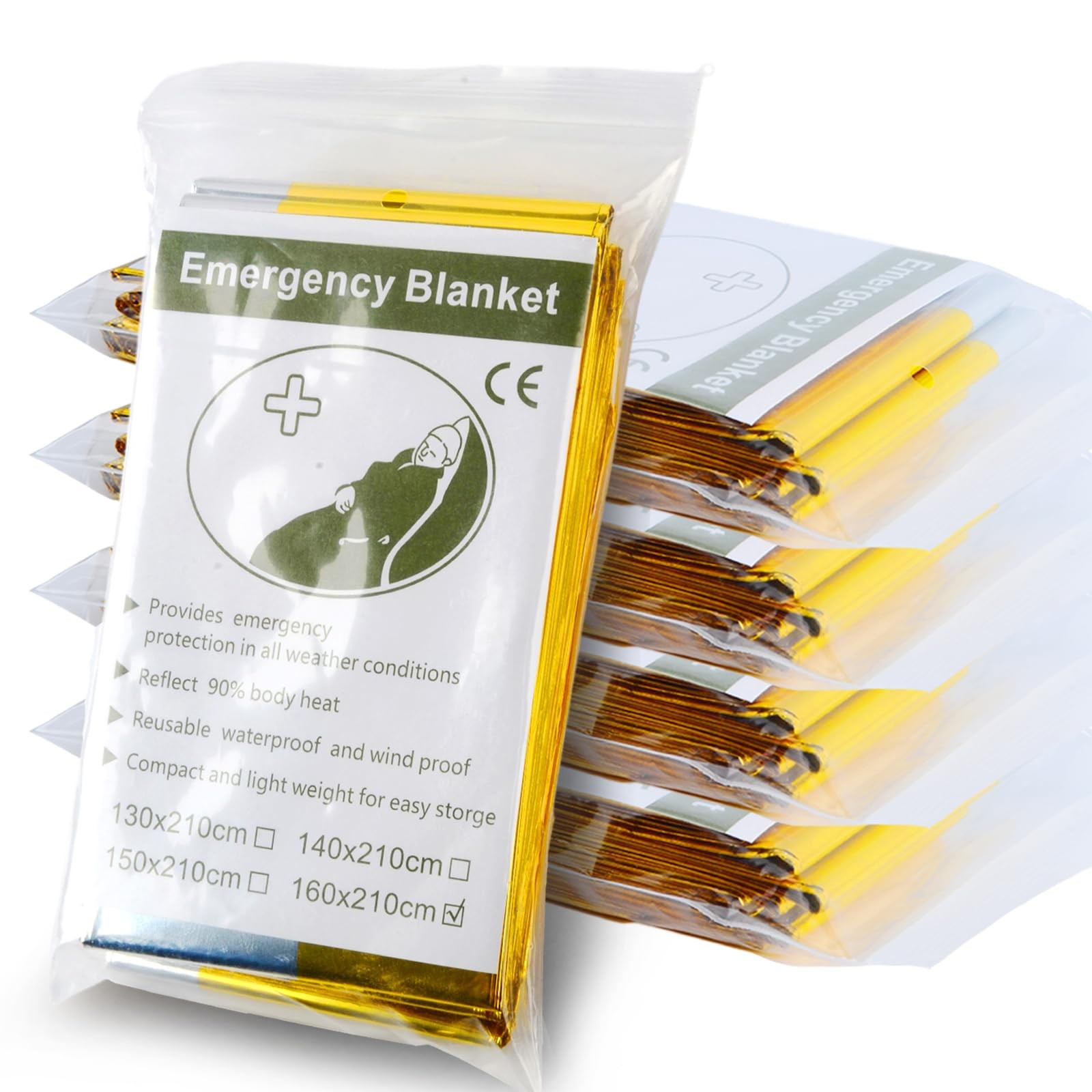 Emergency Mylar Blanket 5-Pack, Thermal Survival Blankets, Reflective Foil bl…