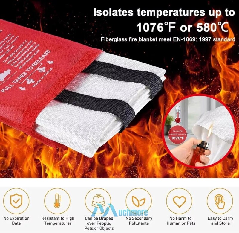 Large Fire Blanket Fireproof Quick-Release 1000°F Resistance fr Home Kitchen Car