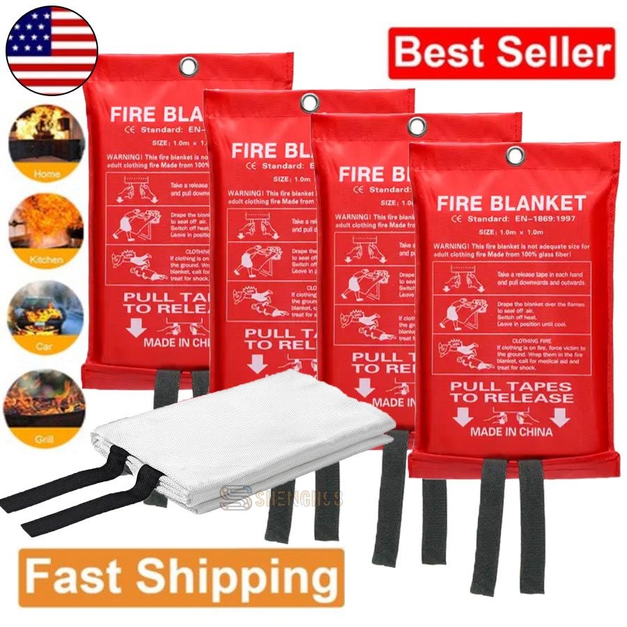 Fire Extinguishing Blanket 2/4/8Pack Fiberglass Emergency Home Retardant 59″x59″