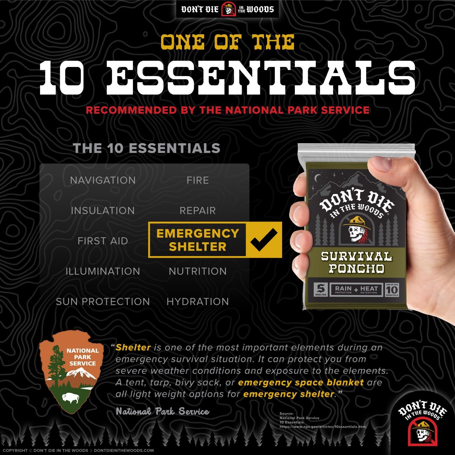Don’t Die In The Woods – Survival Poncho [1-Pack] – Wearable Emergency Blanket