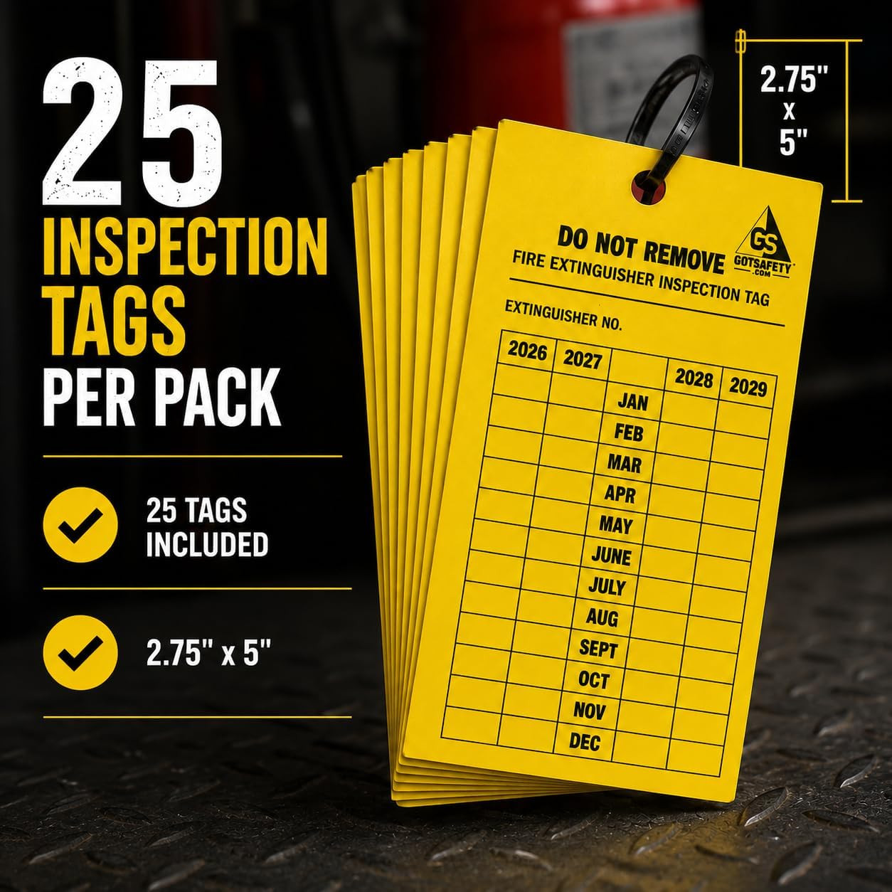 4 Year Fire Extinguisher Inspection Tags – [25 Pack] [2026-2029] Monthly Fire Ex