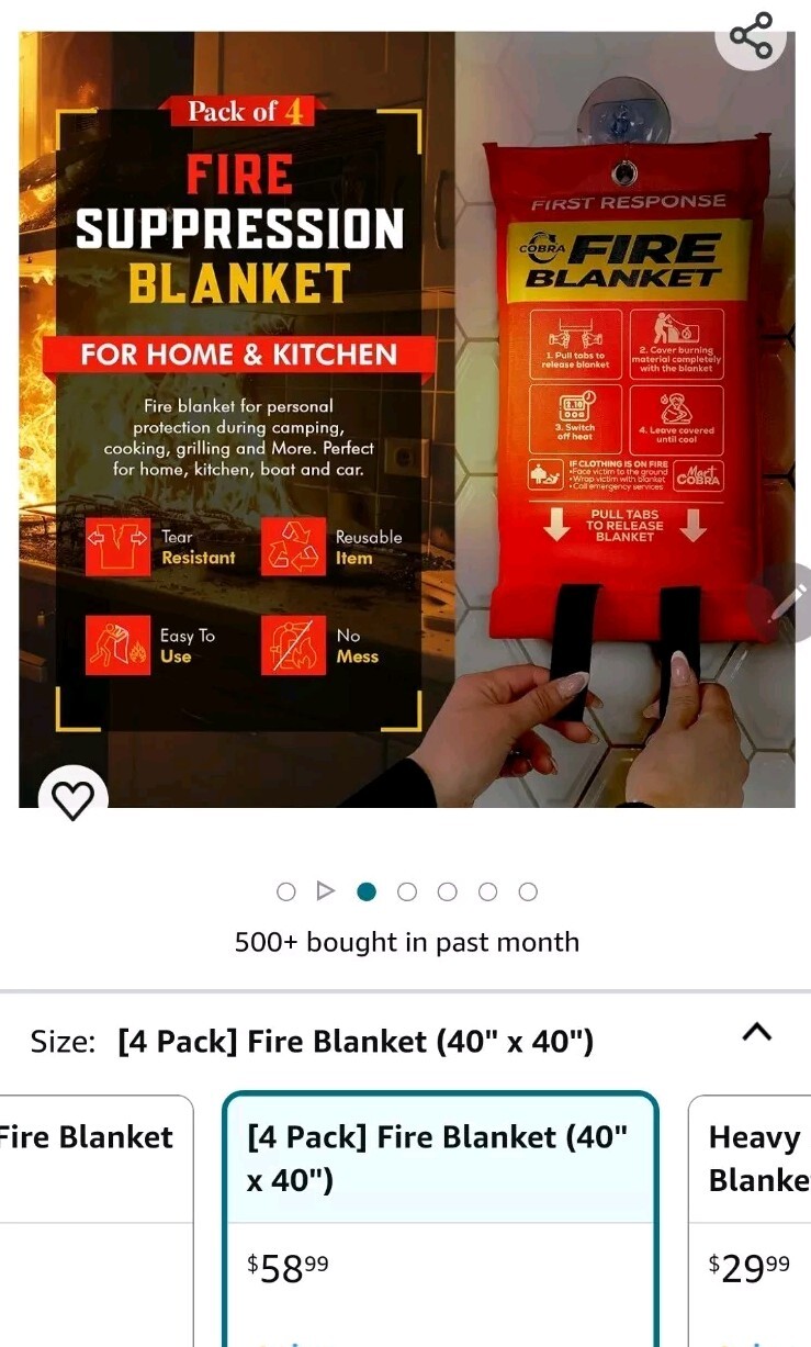 Mart COBRA. 4 PACK FIRST RESPONSE FIRE BLANKET. 100% Fiberglass (40”x40”)