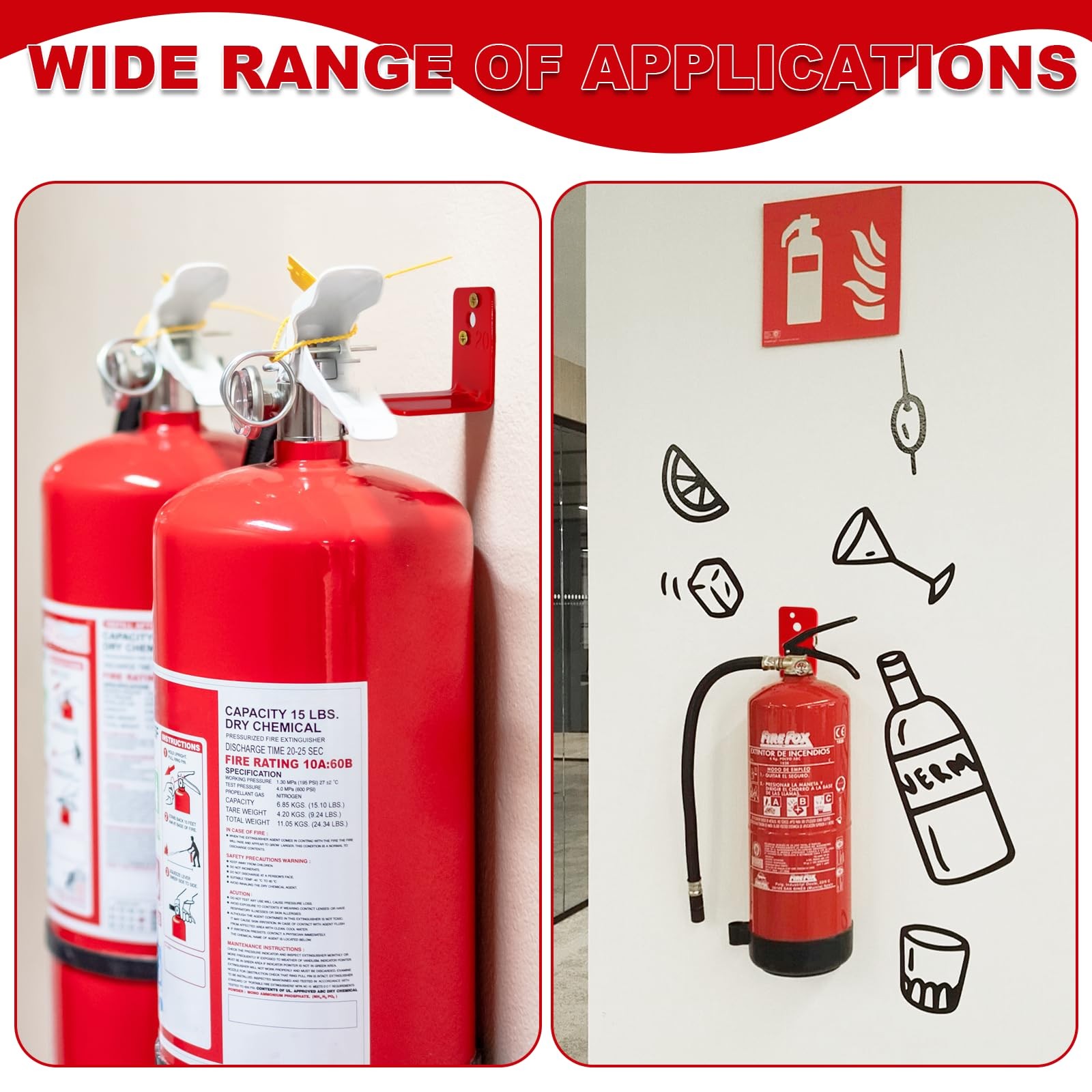 12 PCS Universal Fire Extinguisher Mount Bracket Wall Hook Holder Fits 20 Lb