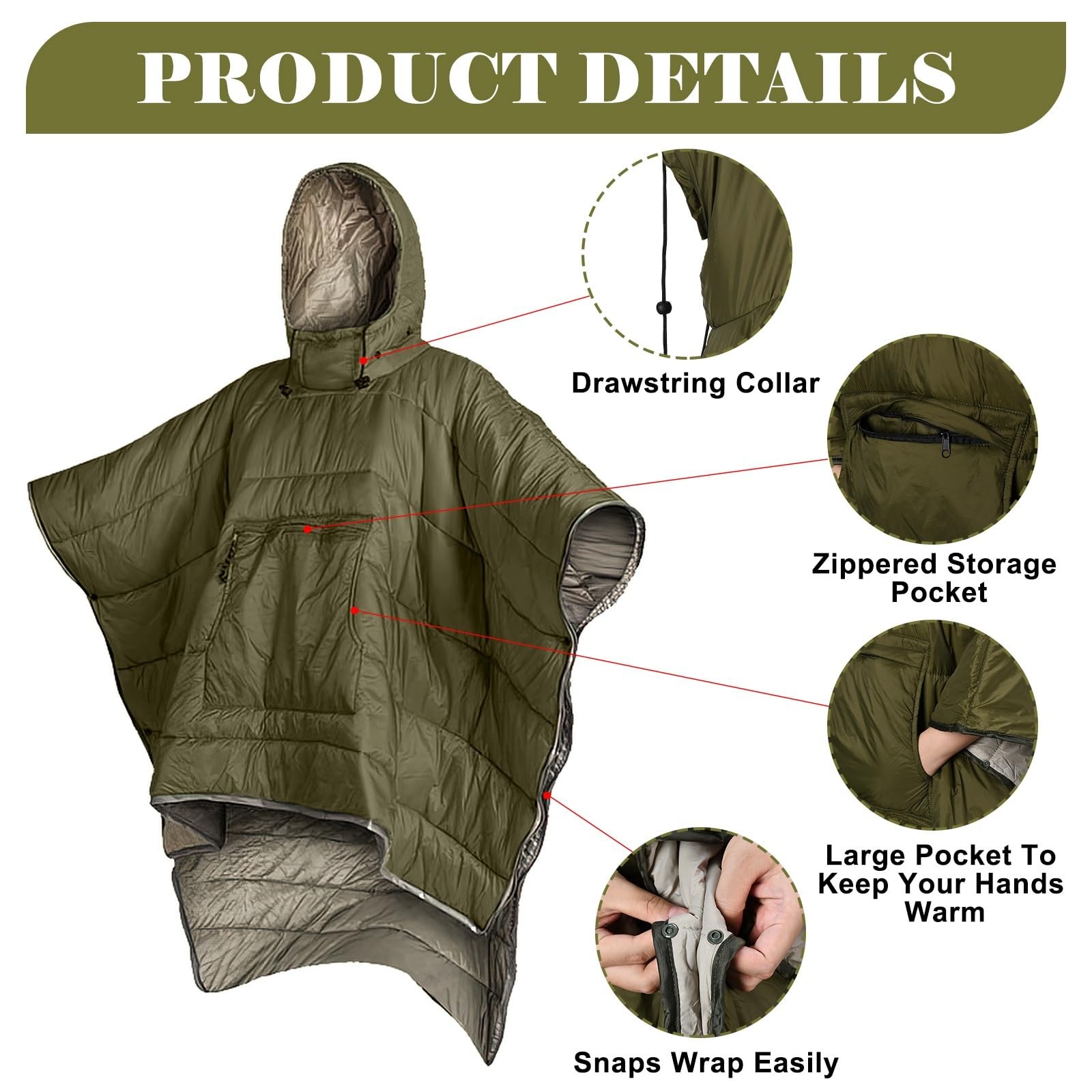 Outdoor Camping Blanket, 79” x 54” Winter Poncho Coat Warmth Small Quilt Bl…