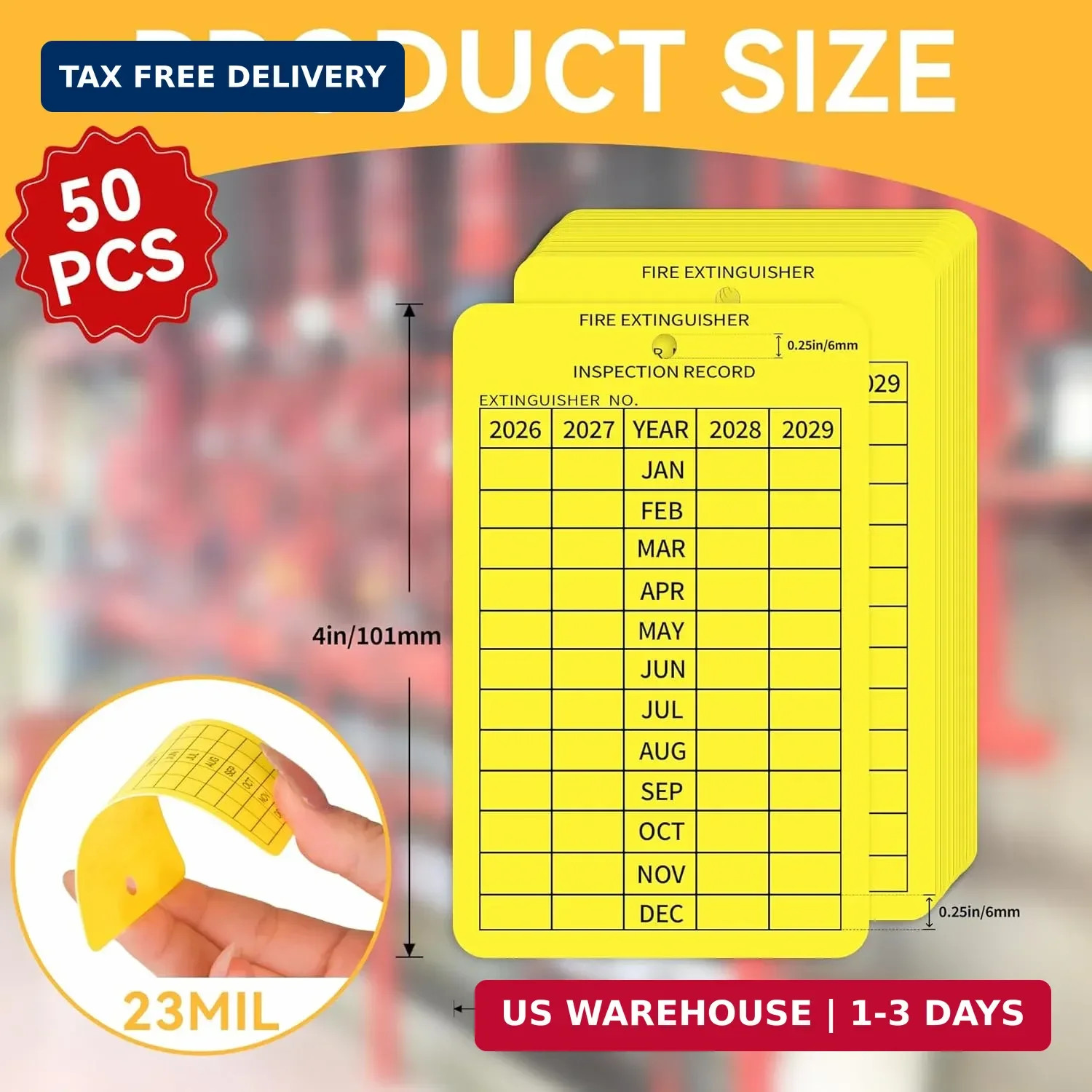 50 Pack 4-Year Fire Extinguisher Monthly Inspection Tags, 2026-2029 Plastic Insp