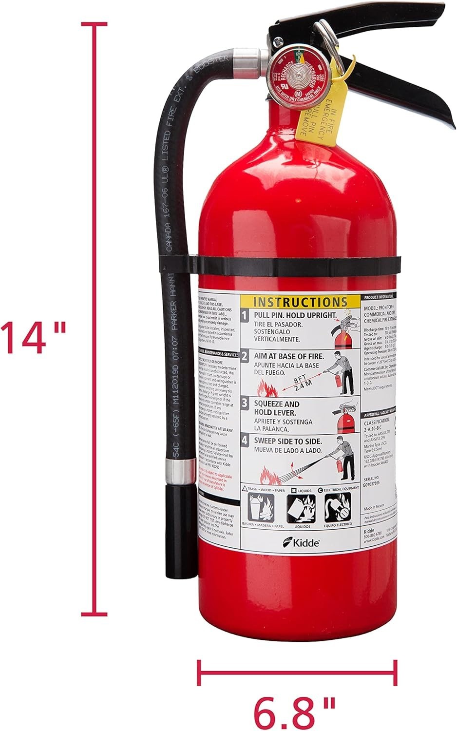 Extintor Pro 210 Recargable Multiuso 4 Lbs Soporte Incluido Rojo Casa Oficina