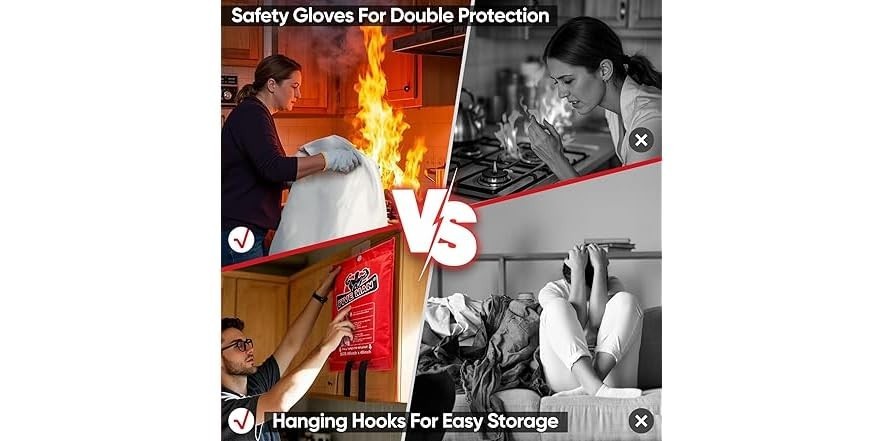 Lot of 2 FIVEMAN Emergency Fire Blanket – 40×40 inch Blanket, 2 Pairs of Gloves+