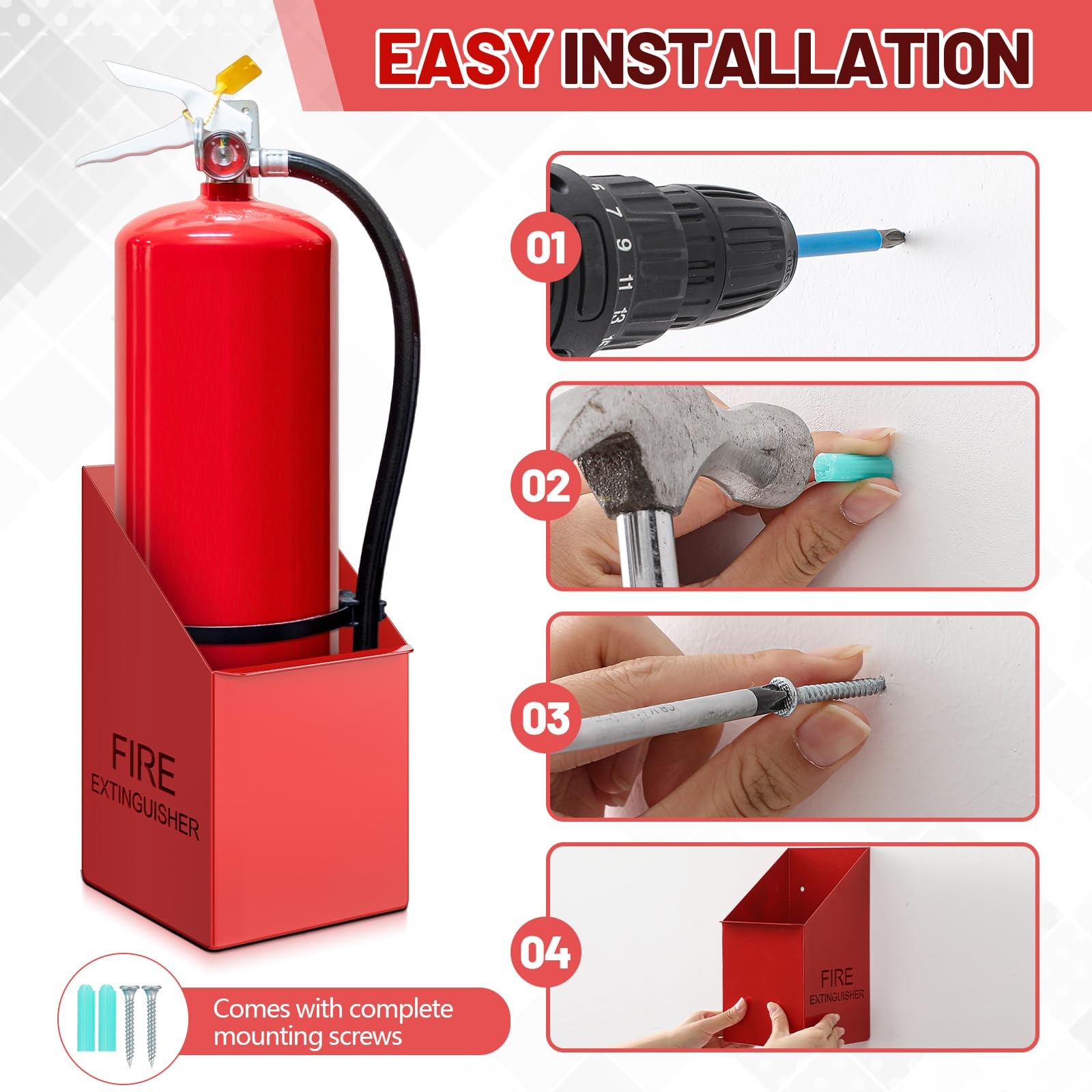 Fire Extinguisher Mount Wall Hook Bracket Includes Screws Fits 5lb Red