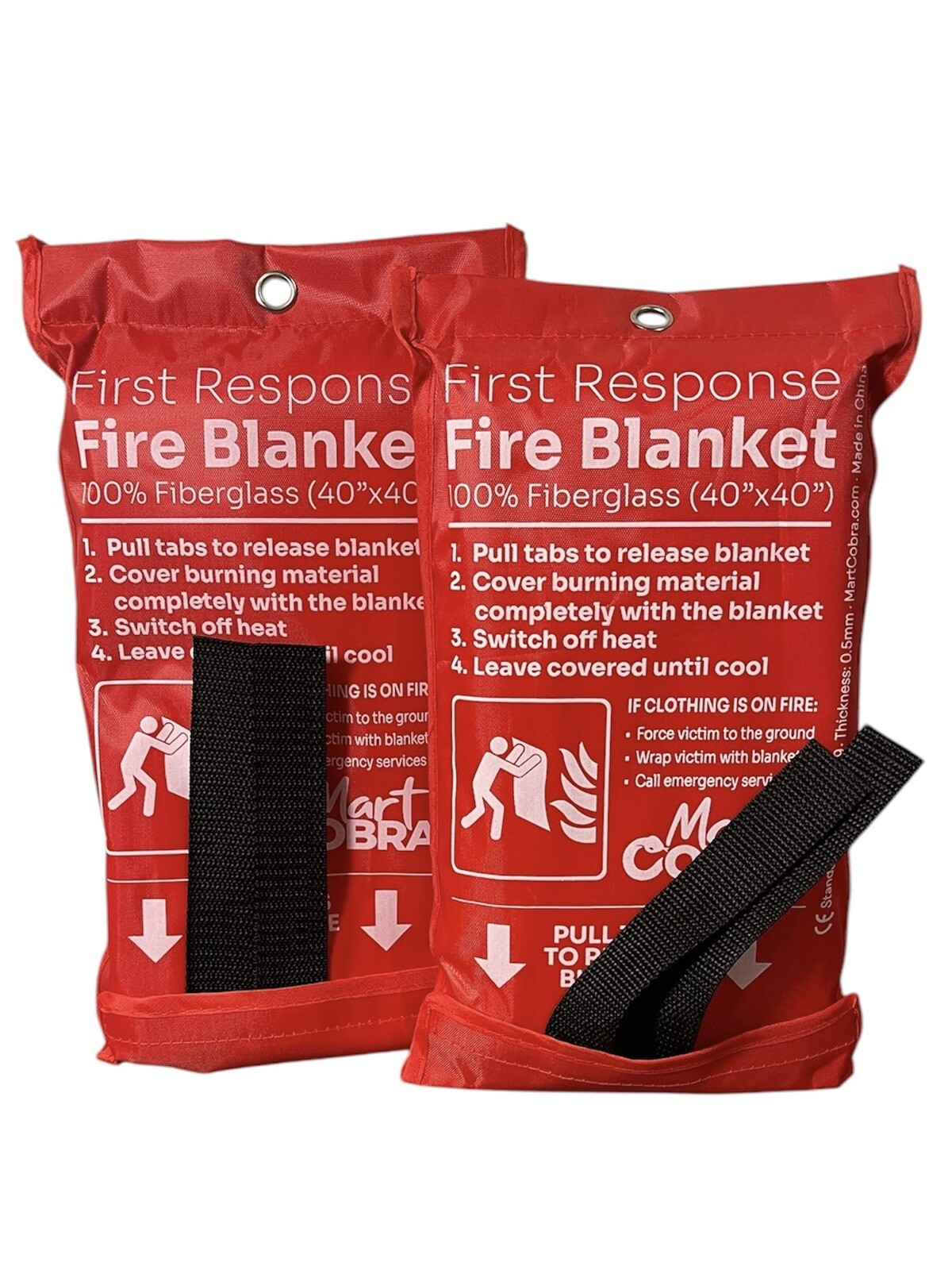 Mart Cobra Emergency Fire Blanket 40×40 Set of 2 Fire Suppression Blanket