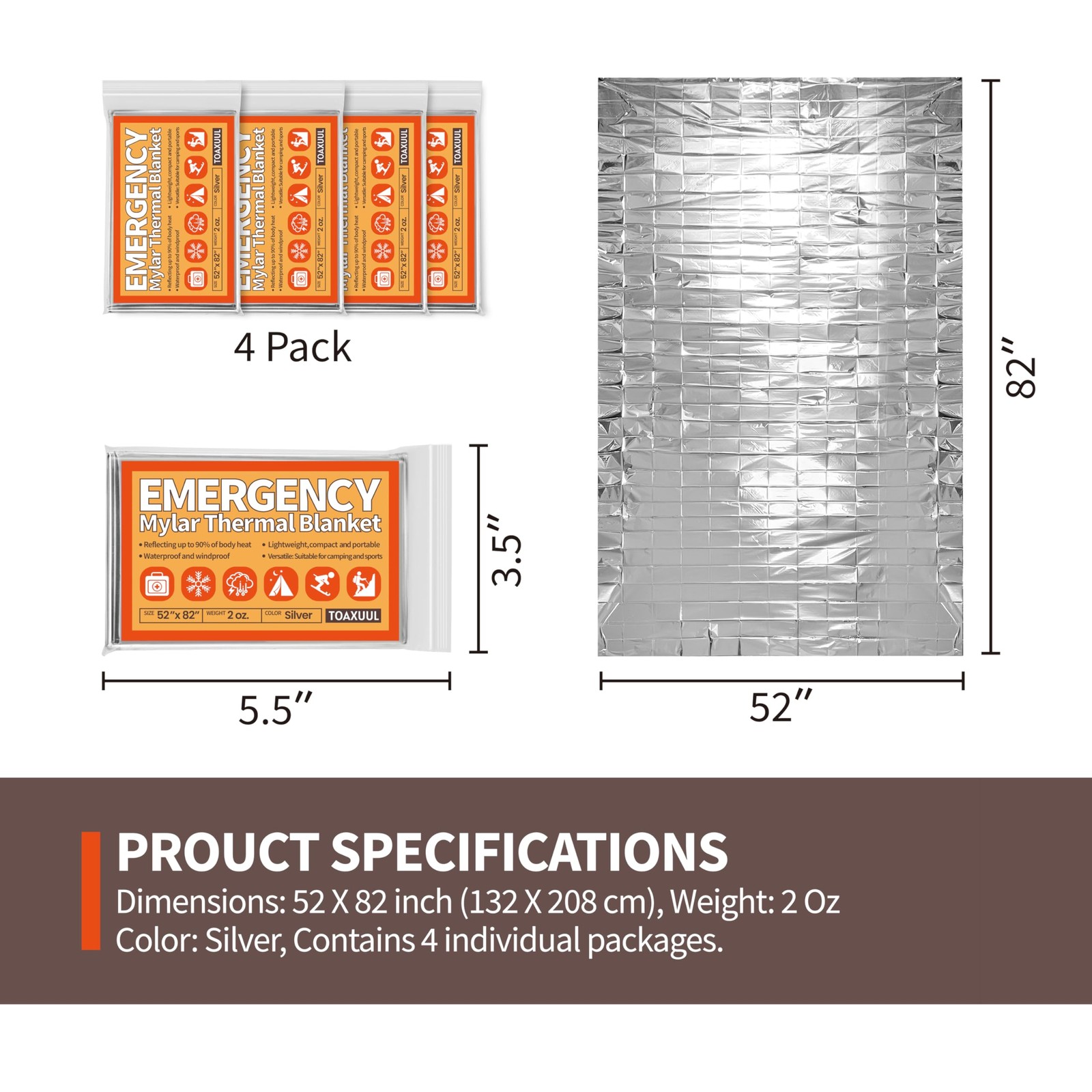 Emergency Blanket 4 Pack, Reflective Thermal Blanket, Space Mylar Blankets Su…