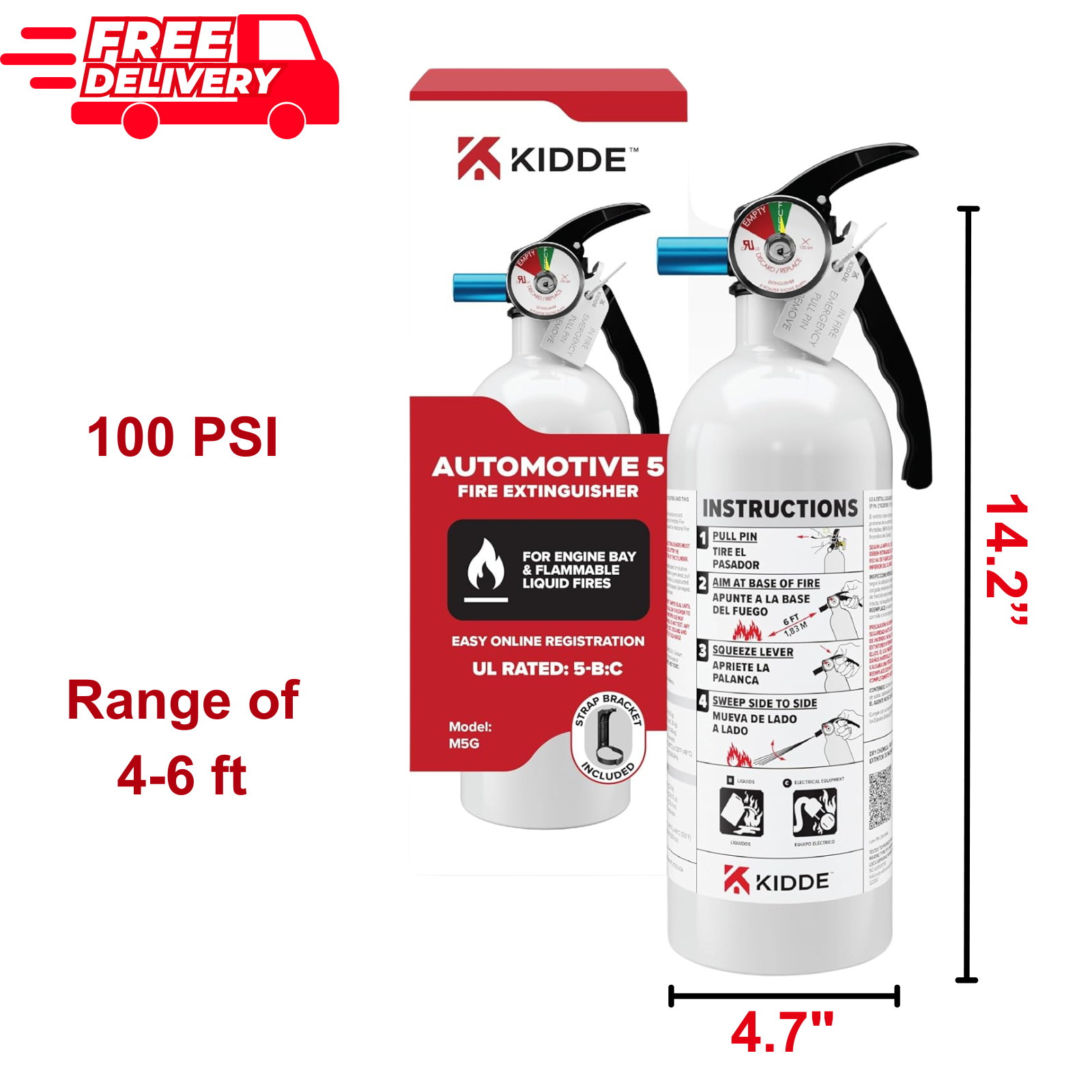 Kidde Fire Extinguisher for Vehicles, Cars, Trucks, Single – Use 5BC, White