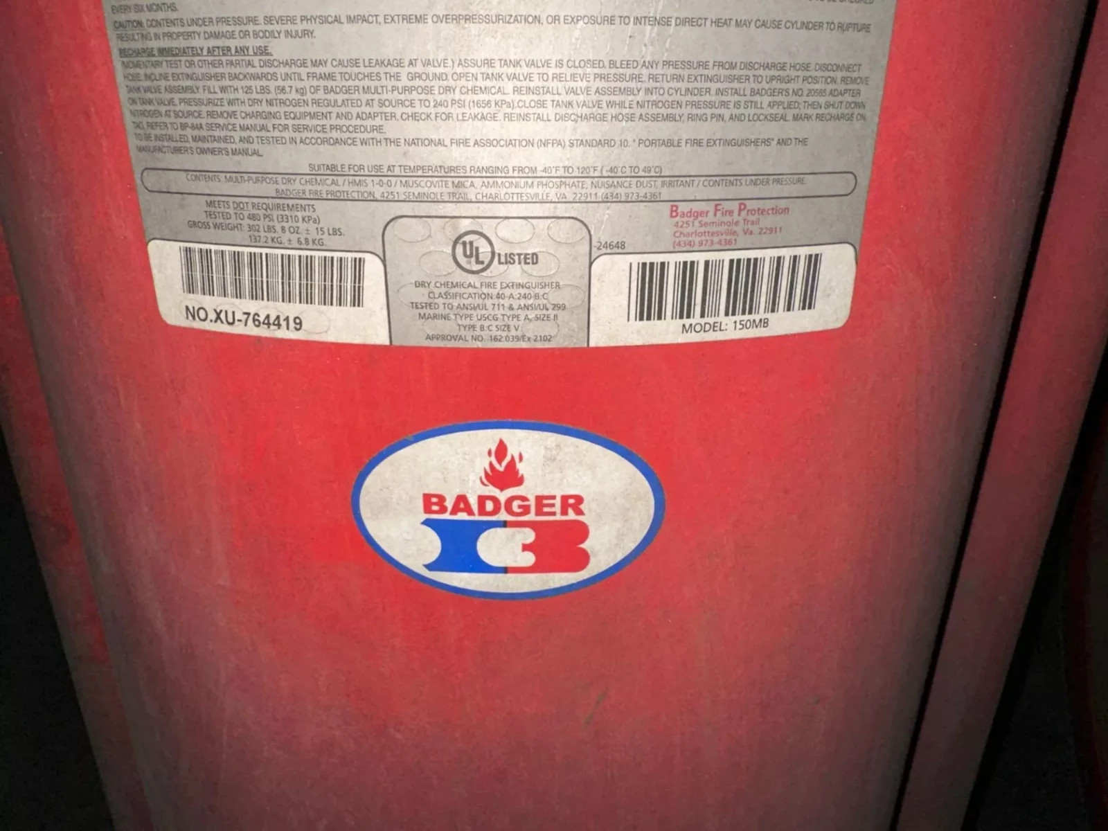 150 Lb. Rolling tow behind fire Extinguisher Badger 150MB Dry Type ABC-READ DESC