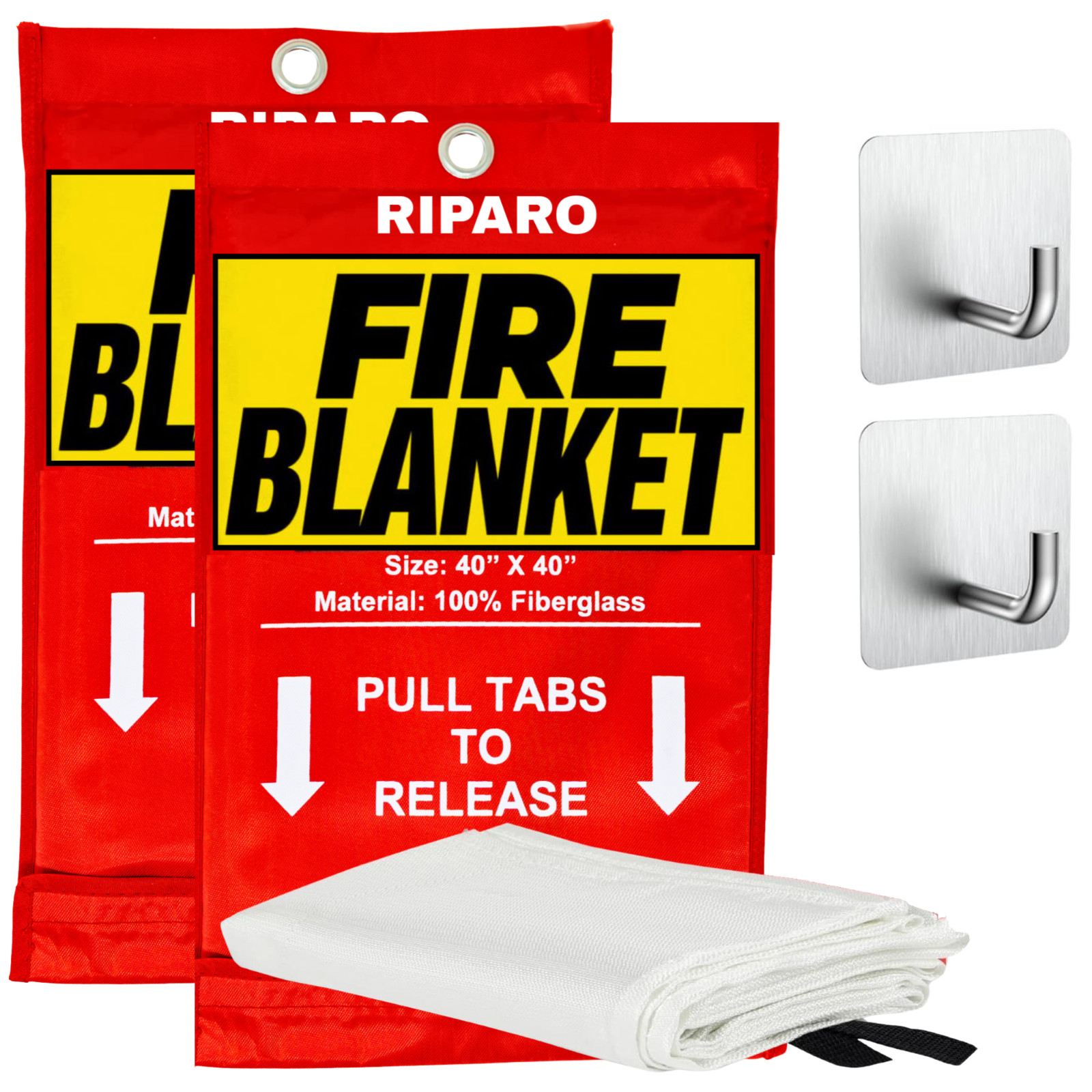 Emergency Fire Blanket W/Hook, For Home & Kitchen, Fire pits, BBQ – 2 Pack