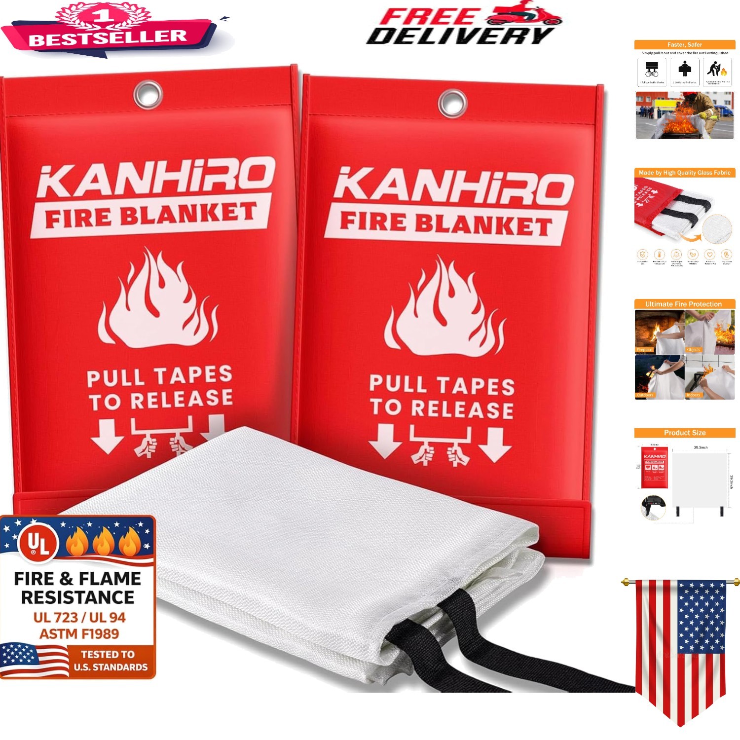 Essential Fire Safety: Lightweight Fiberglass Blanket 2-Pack – 39” x 39”
